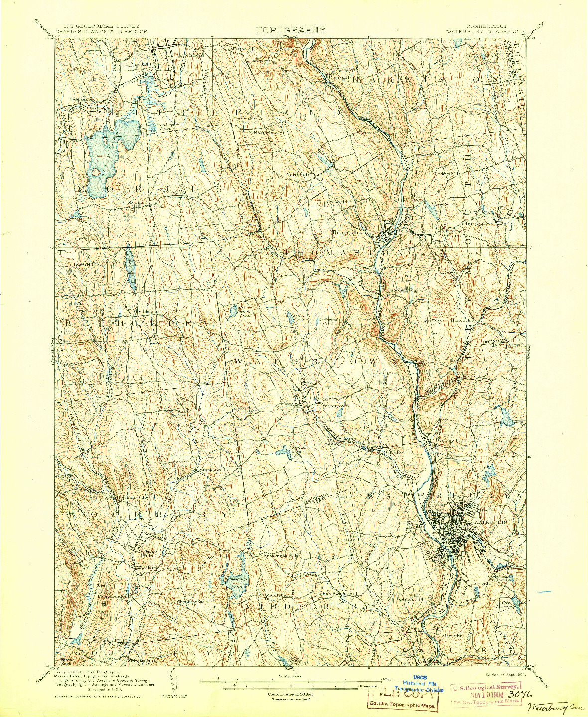 USGS 1:62500-SCALE QUADRANGLE FOR WATERBURY, CT 1904