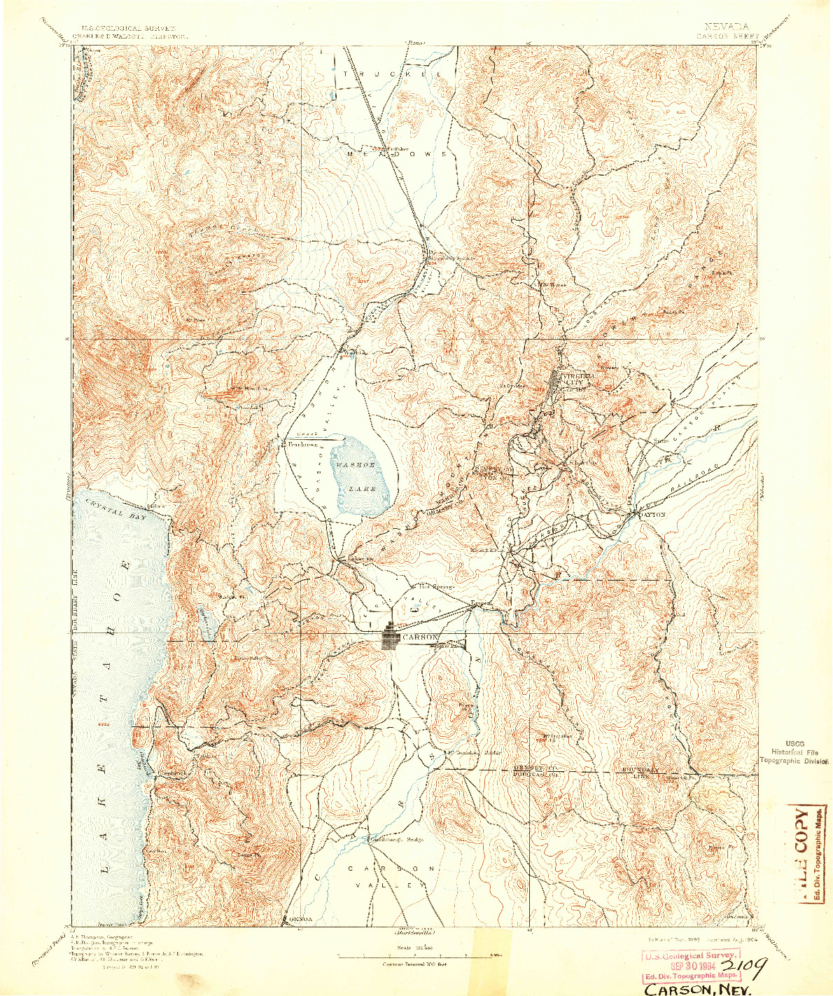 USGS 1:125000-SCALE QUADRANGLE FOR CARSON, NV 1893