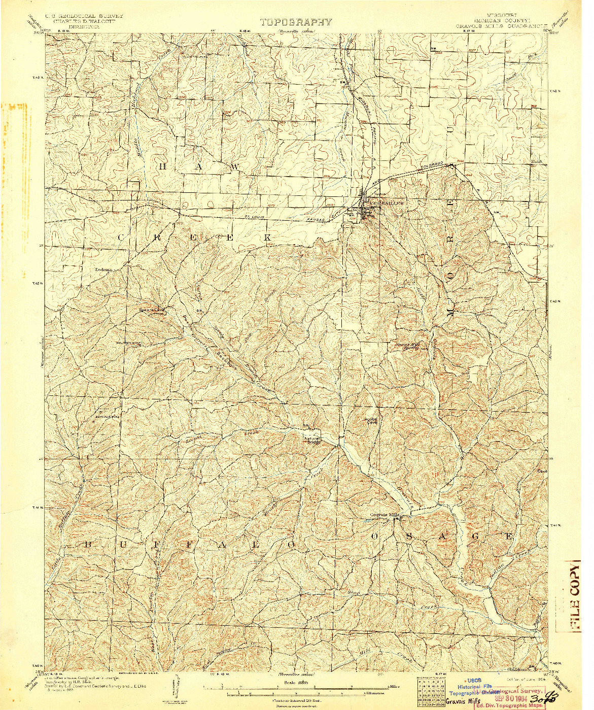 USGS 1:62500-SCALE QUADRANGLE FOR GRAVOIS MILLS, MO 1904