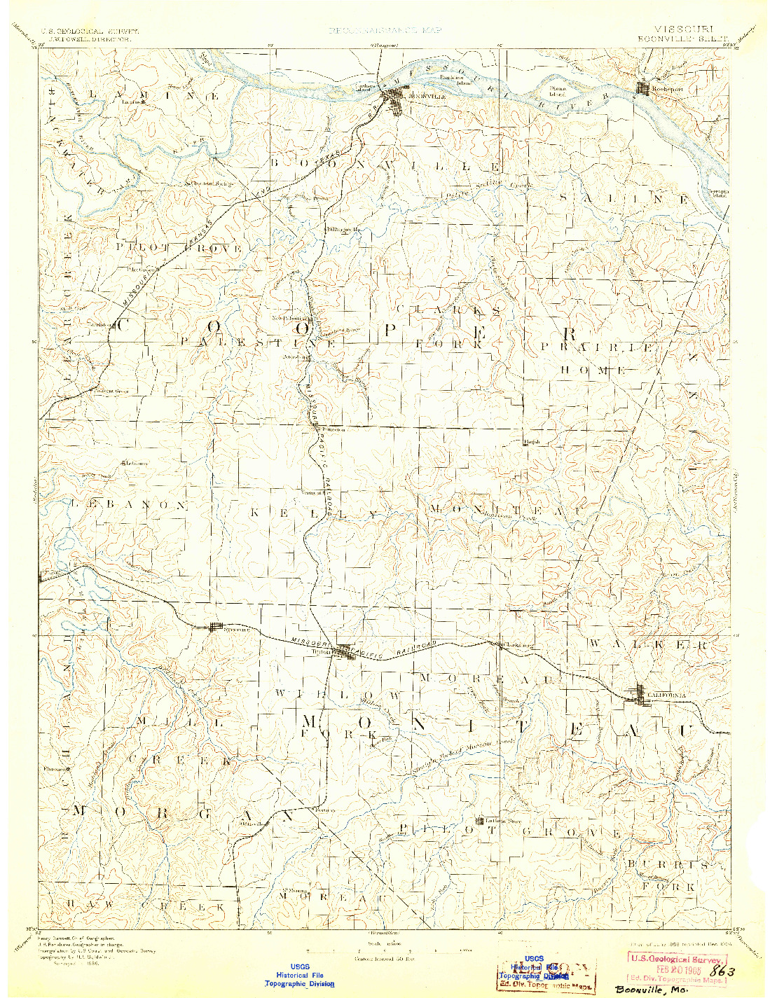 USGS 1:125000-SCALE QUADRANGLE FOR BOONVILLE, MO 1888