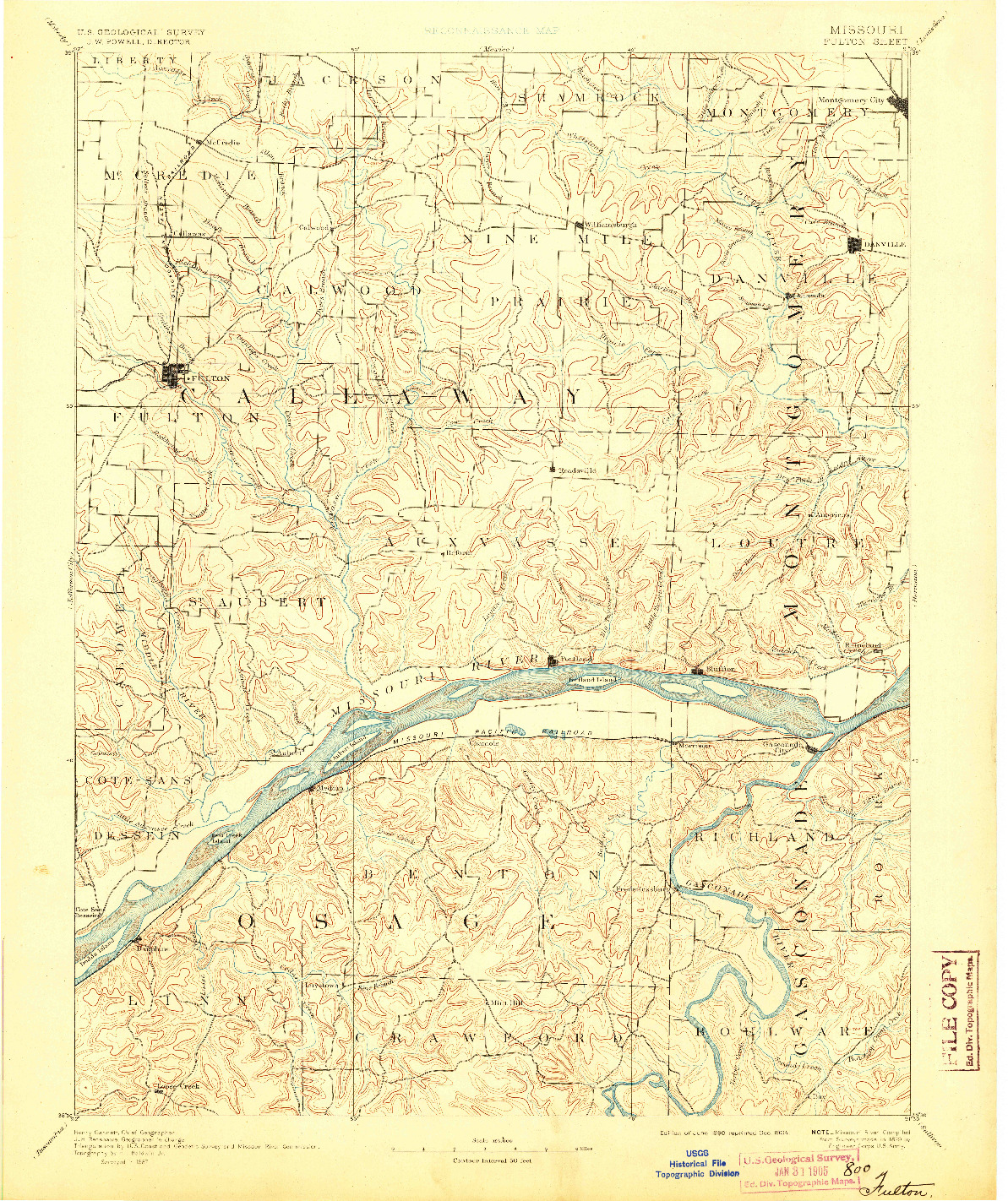 USGS 1:125000-SCALE QUADRANGLE FOR FULTON, MO 1890