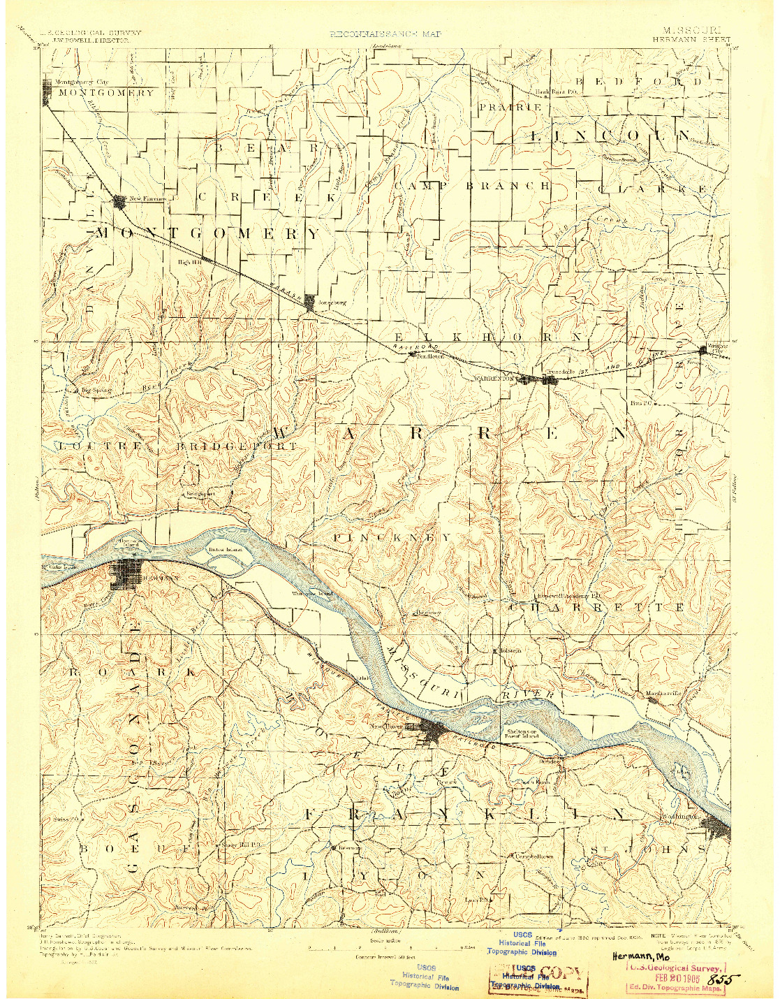 USGS 1:125000-SCALE QUADRANGLE FOR HERMANN, MO 1890