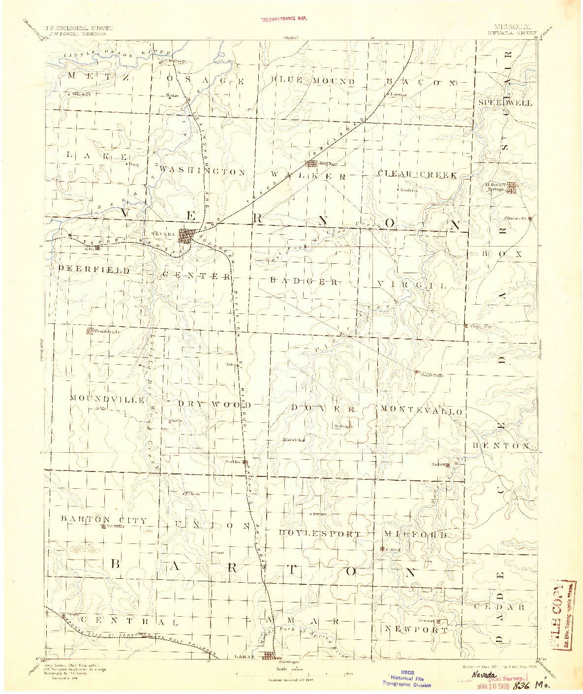 USGS 1:125000-SCALE QUADRANGLE FOR NEVADA, MO 1894