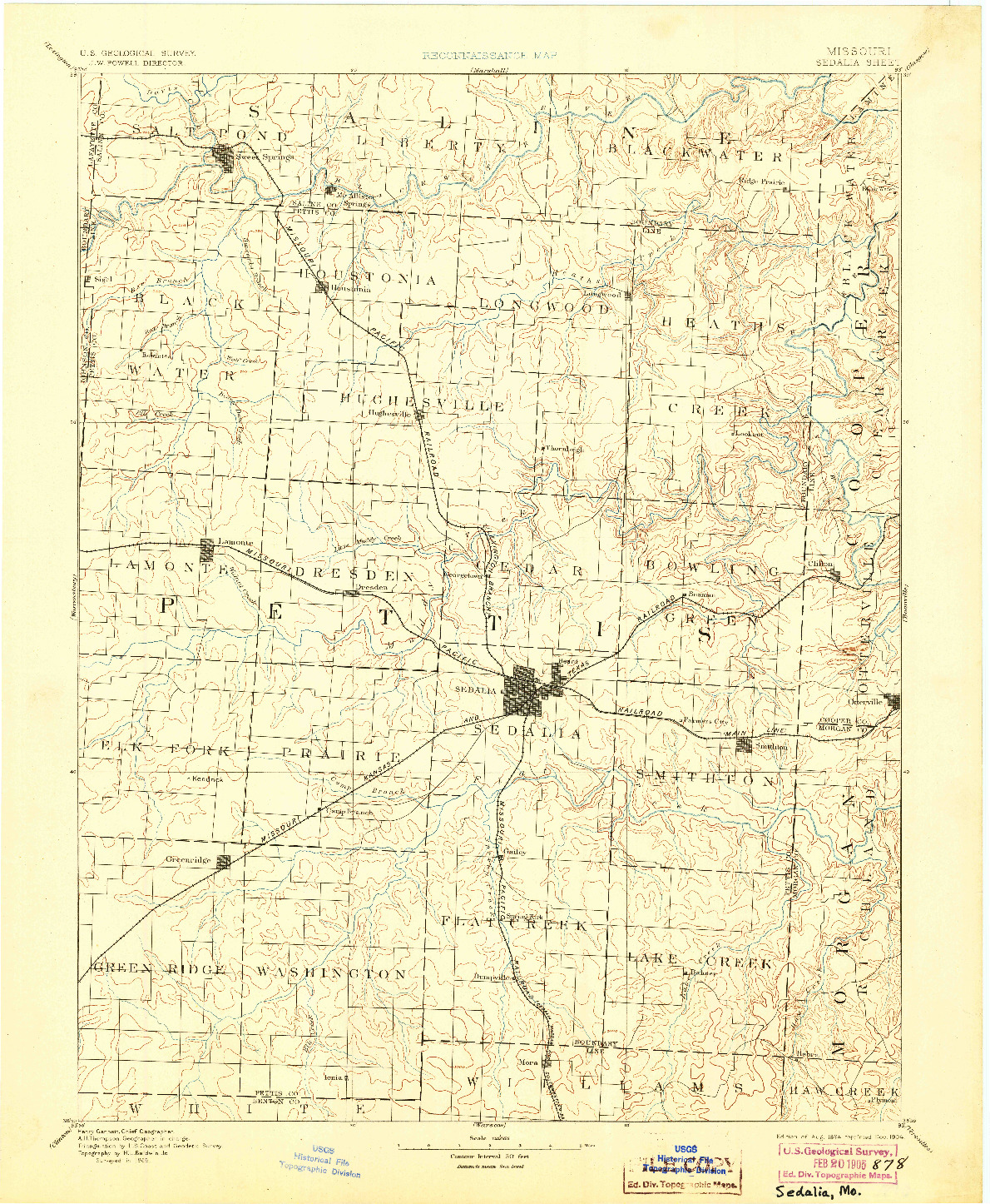 USGS 1:125000-SCALE QUADRANGLE FOR SEDALIA, MO 1894