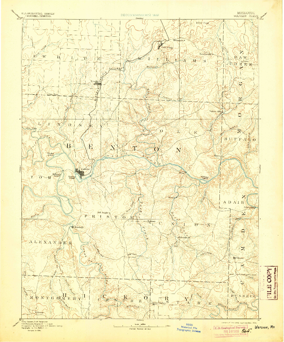 USGS 1:125000-SCALE QUADRANGLE FOR WARSAW, MO 1894