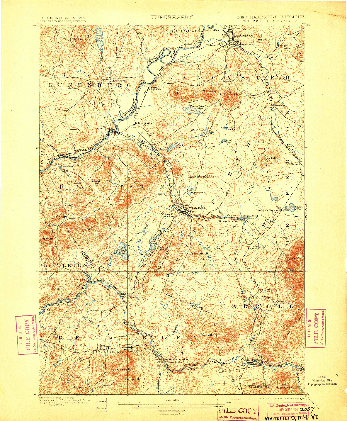 USGS 1:62500-SCALE QUADRANGLE FOR WHITEFIELD, NH 1900