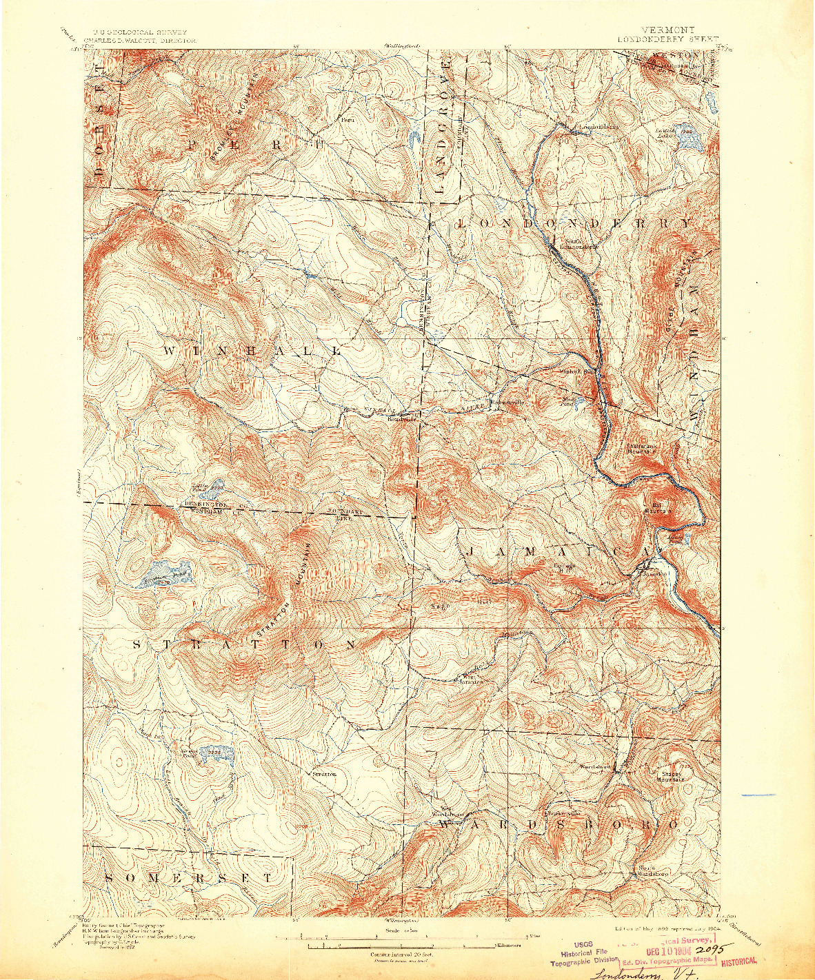 USGS 1:62500-SCALE QUADRANGLE FOR LONDONDERRY, VT 1899