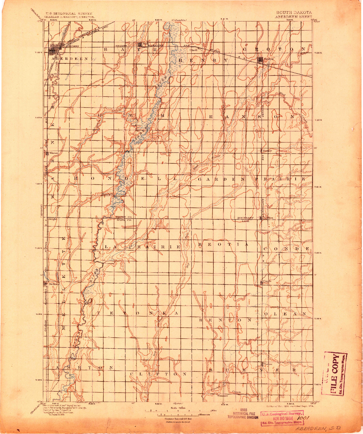 USGS 1:125000-SCALE QUADRANGLE FOR ABERDEEN, SD 1895