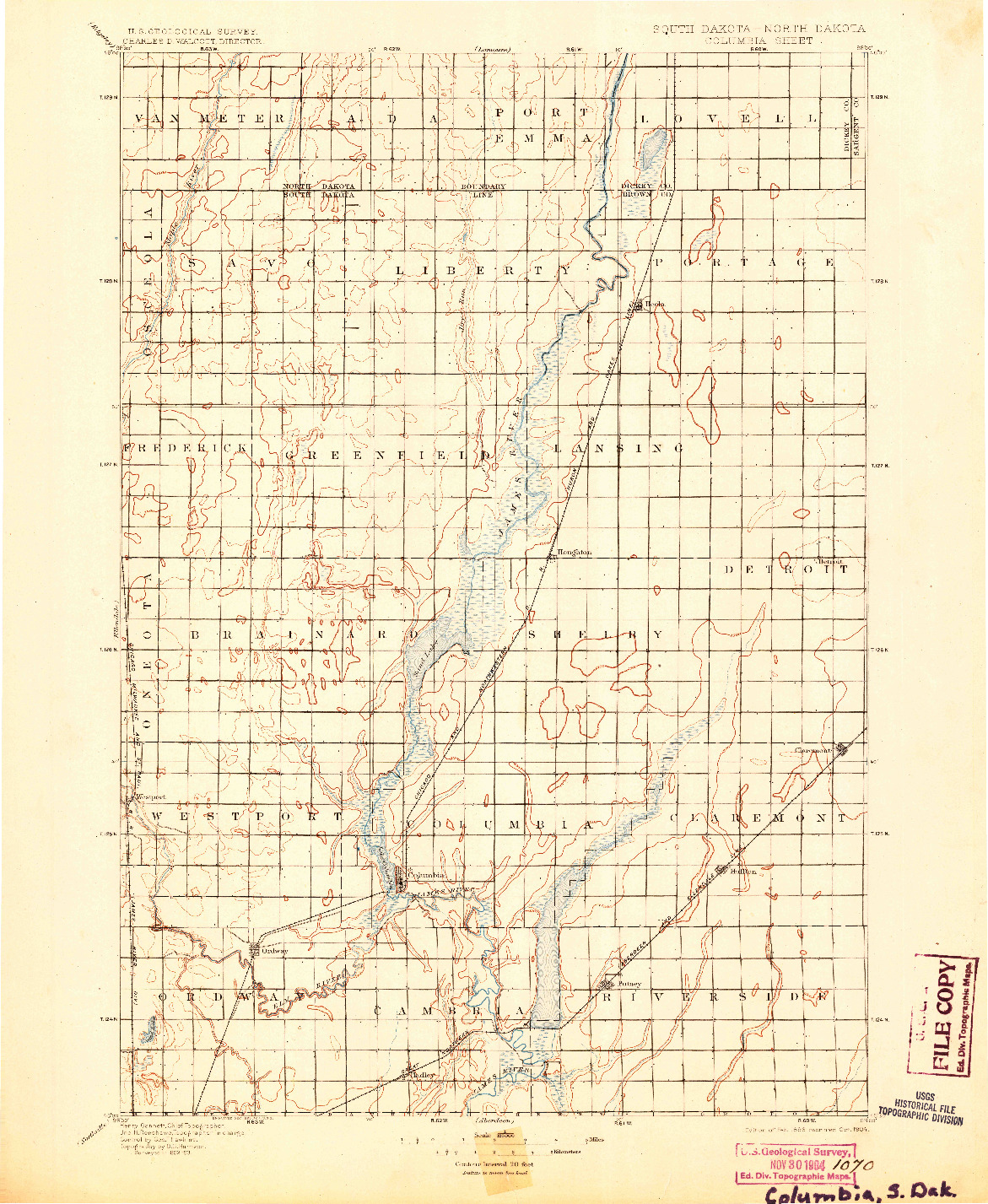 USGS 1:125000-SCALE QUADRANGLE FOR COLUMBIA, SD 1896