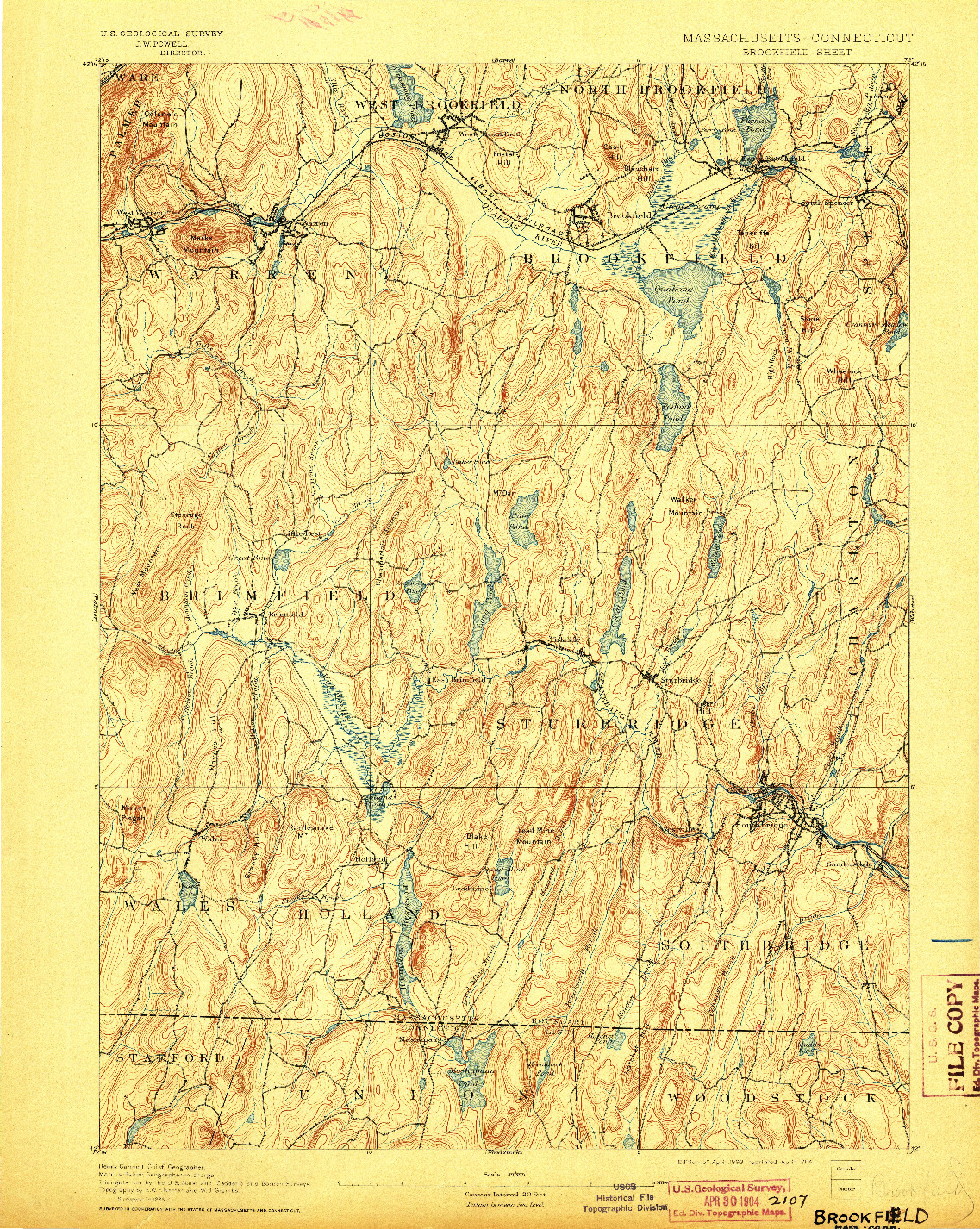 USGS 1:62500-SCALE QUADRANGLE FOR BROOKFIELD, MA 1893