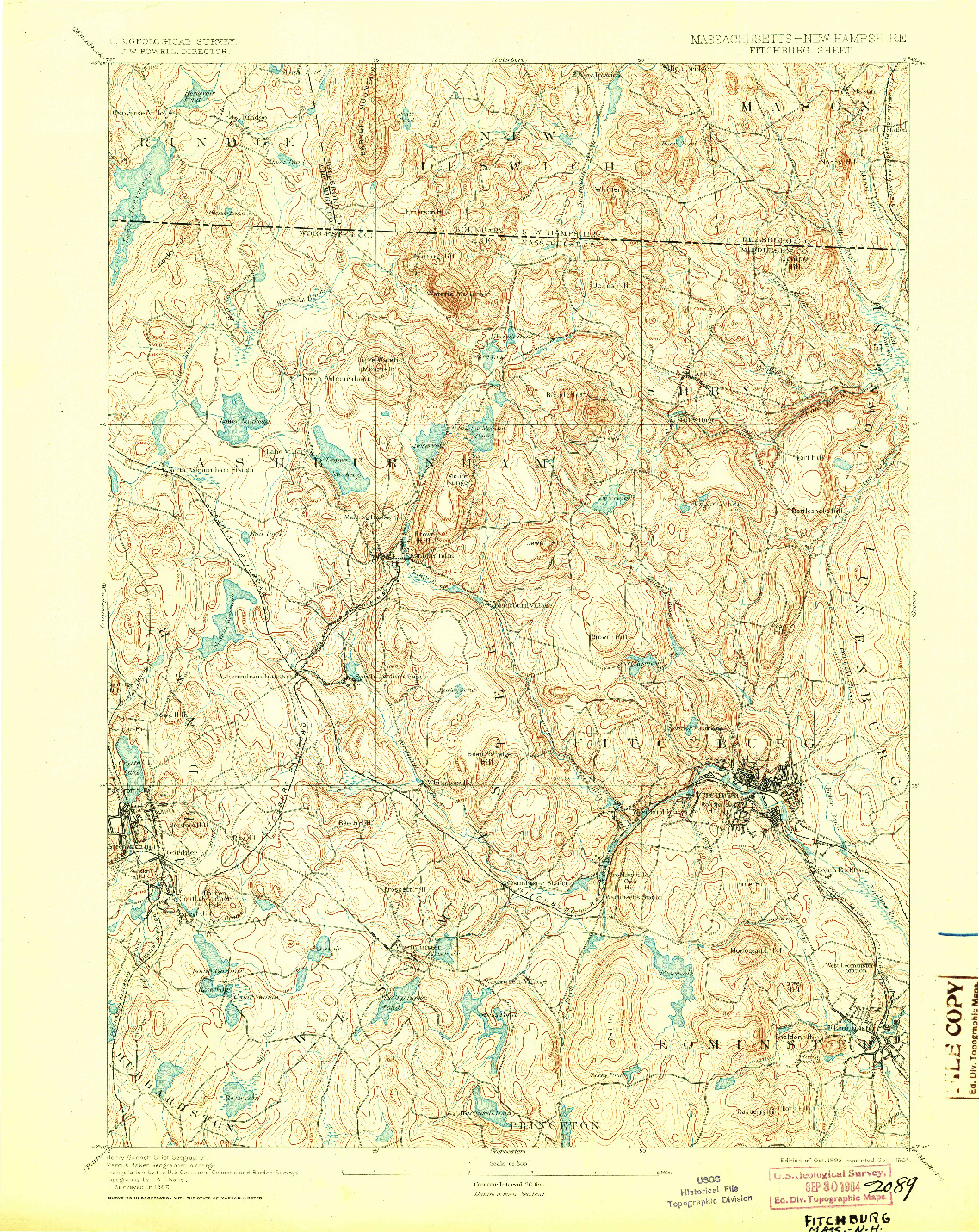 USGS 1:62500-SCALE QUADRANGLE FOR FITCHBURG, MA 1893