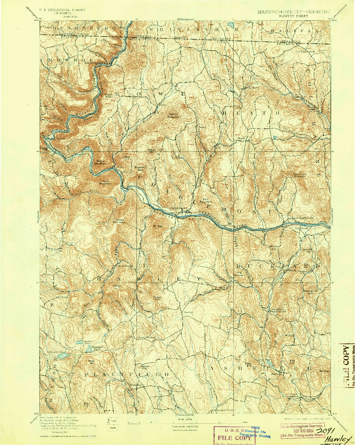 USGS 1:62500-SCALE QUADRANGLE FOR HAWLEY, MA 1894