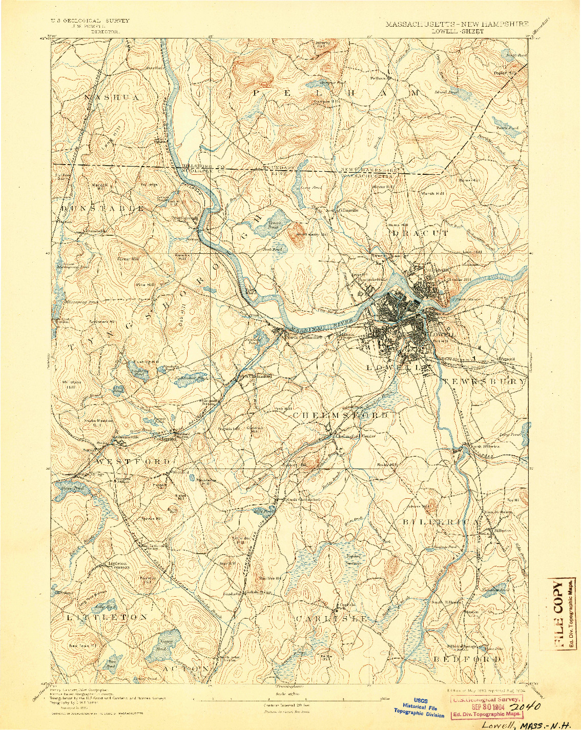 USGS 1:62500-SCALE QUADRANGLE FOR LOWELL, MA 1893