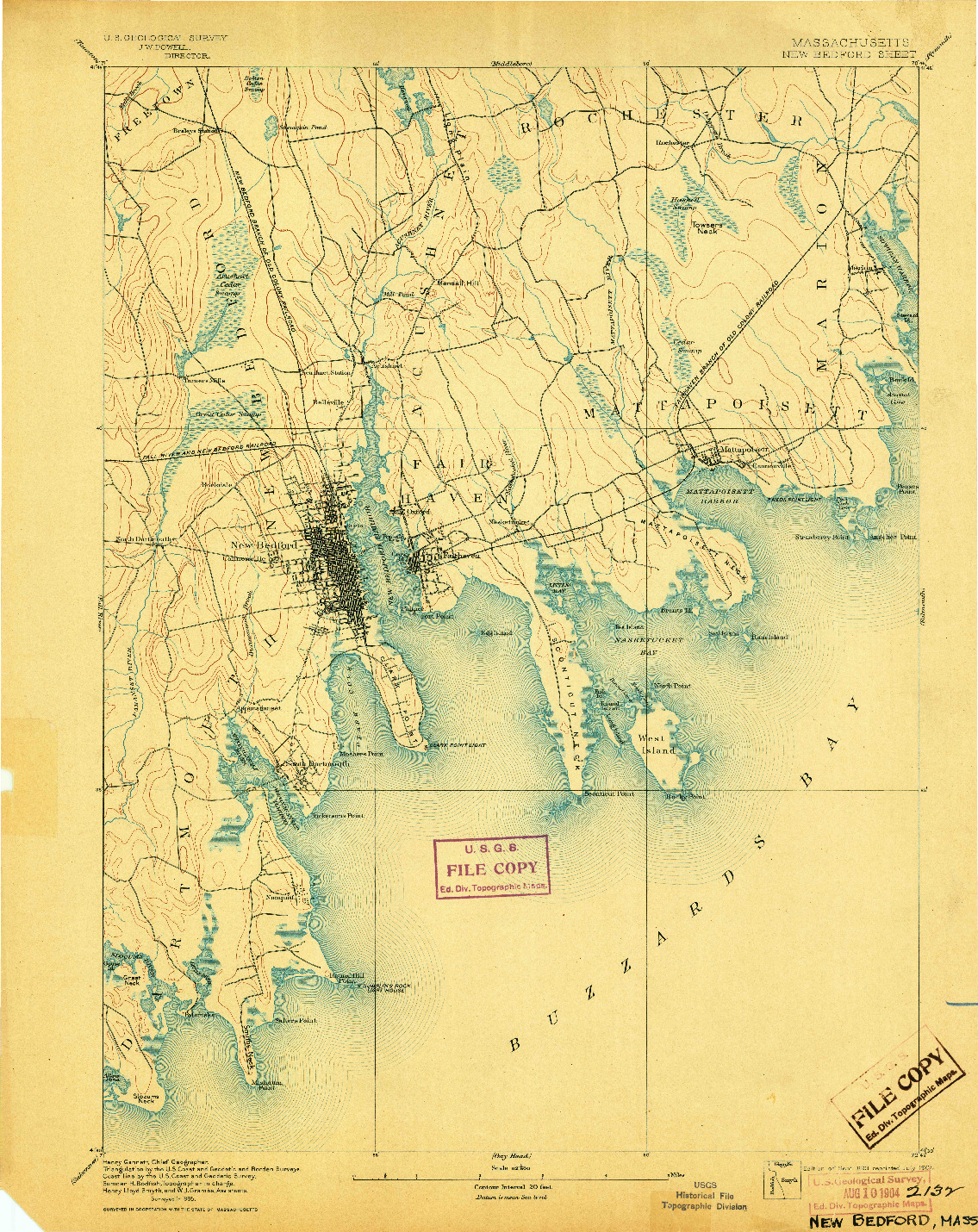 USGS 1:62500-SCALE QUADRANGLE FOR NEW BEDFORD, MA 1893