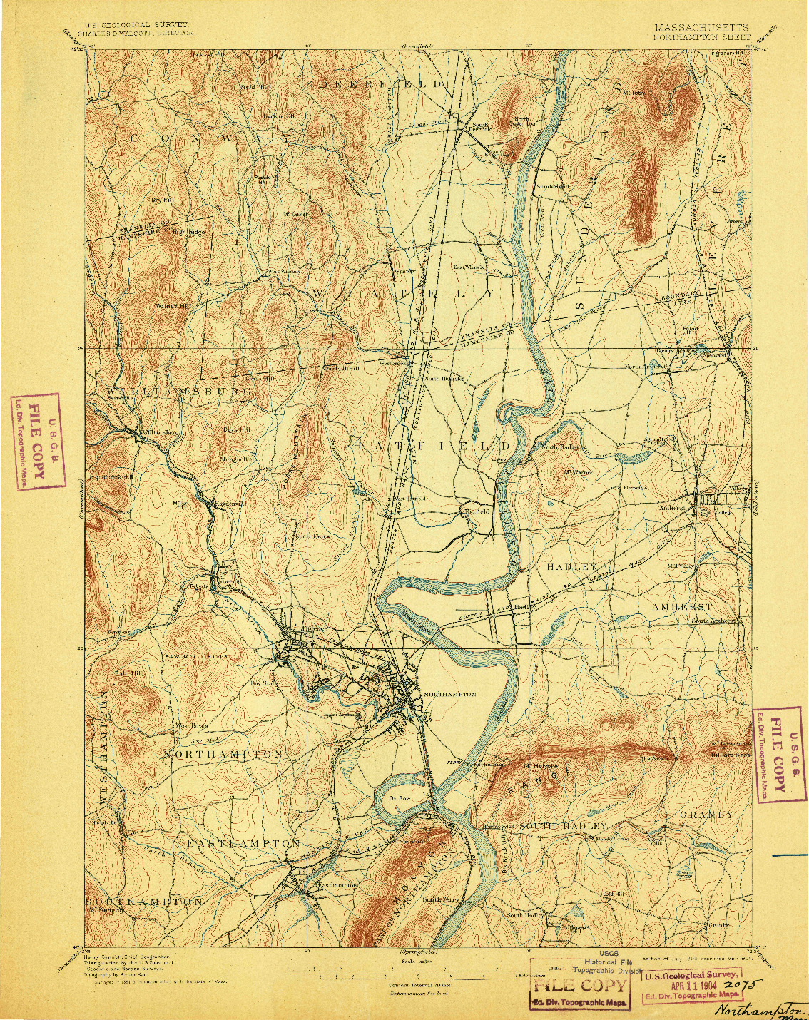 USGS 1:62500-SCALE QUADRANGLE FOR NORTHAMPTON, MA 1895