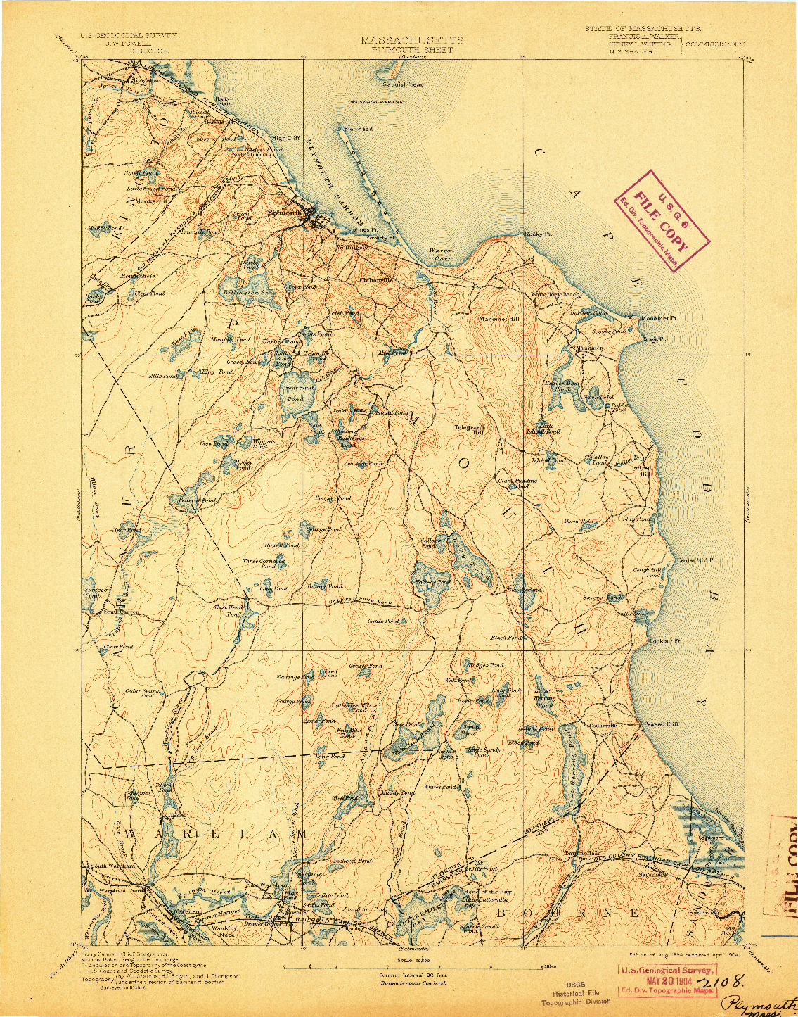 USGS 1:62500-SCALE QUADRANGLE FOR PLYMOUTH, MA 1894