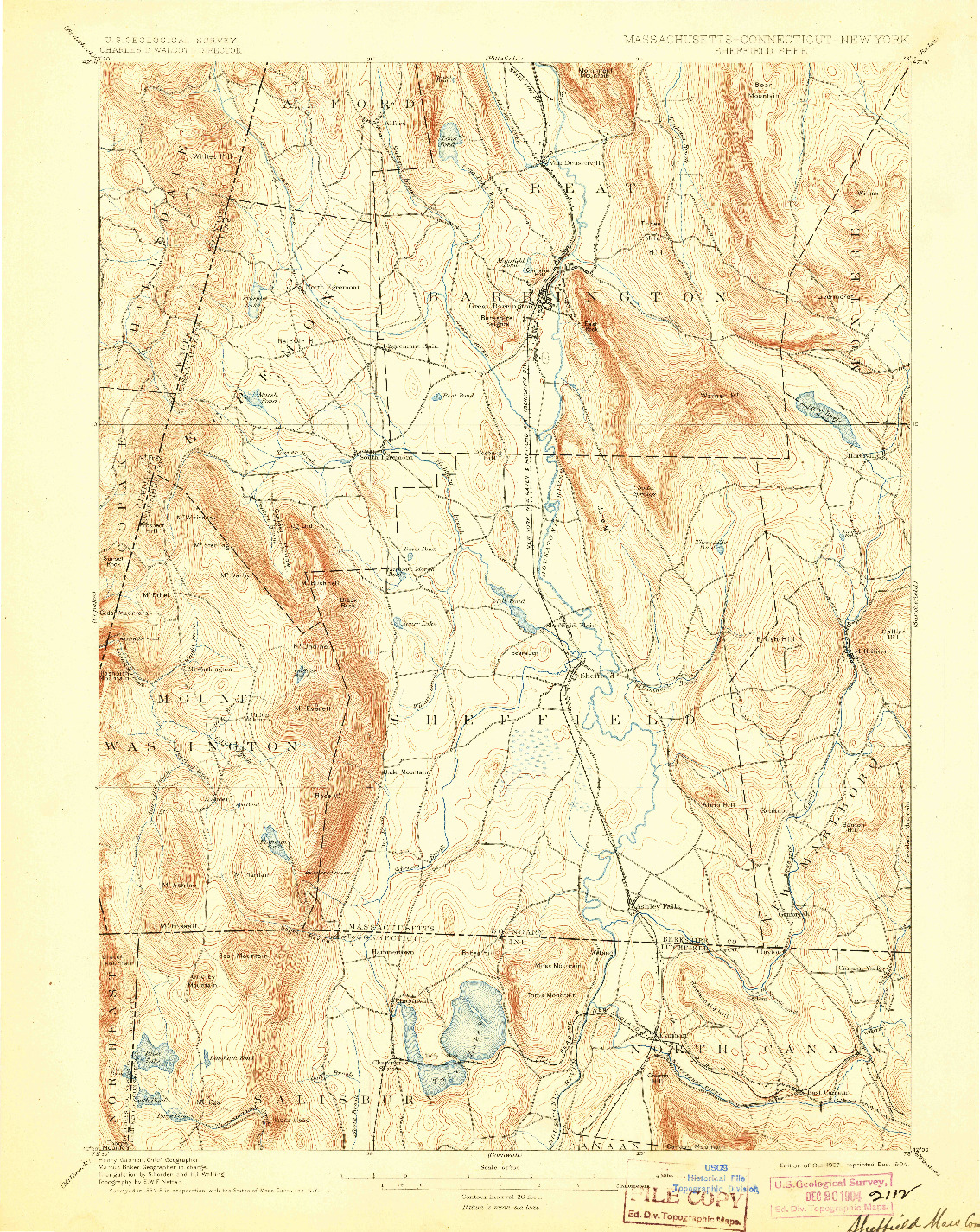 USGS 1:62500-SCALE QUADRANGLE FOR SHEFFIELD, MA 1897