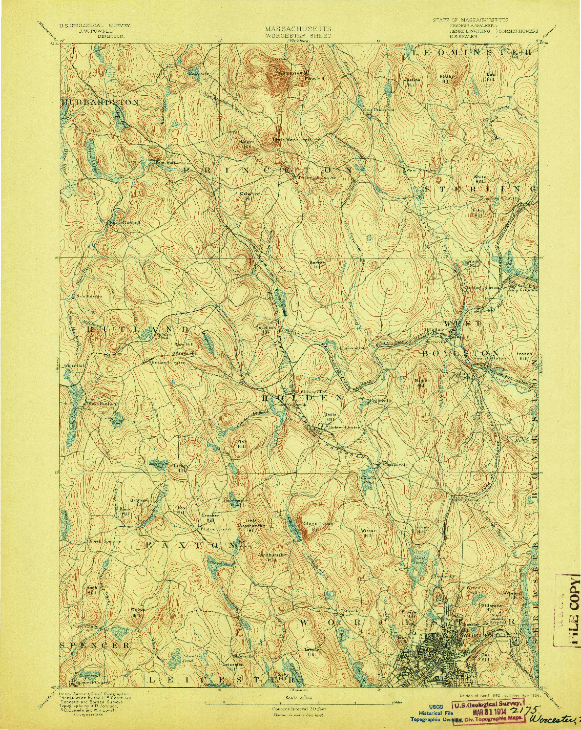 USGS 1:62500-SCALE QUADRANGLE FOR WORCESTER, MA 1892