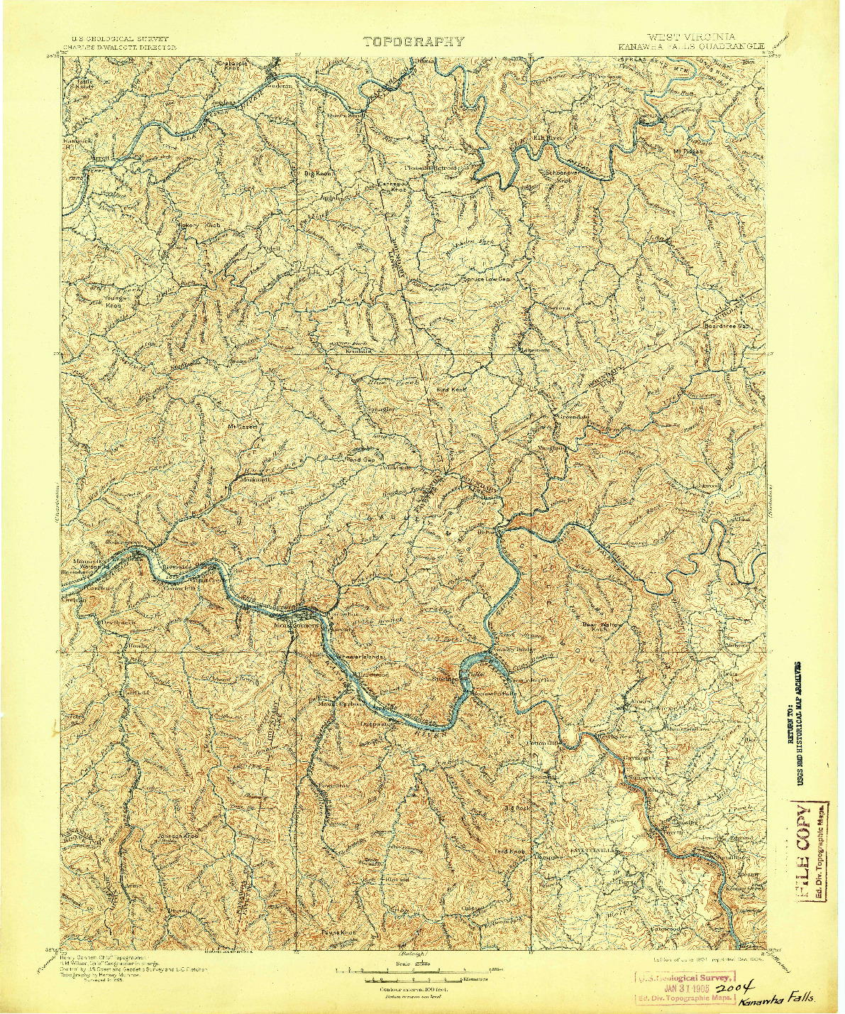 USGS 1:125000-SCALE QUADRANGLE FOR KANAWHA FALLS, WV 1901