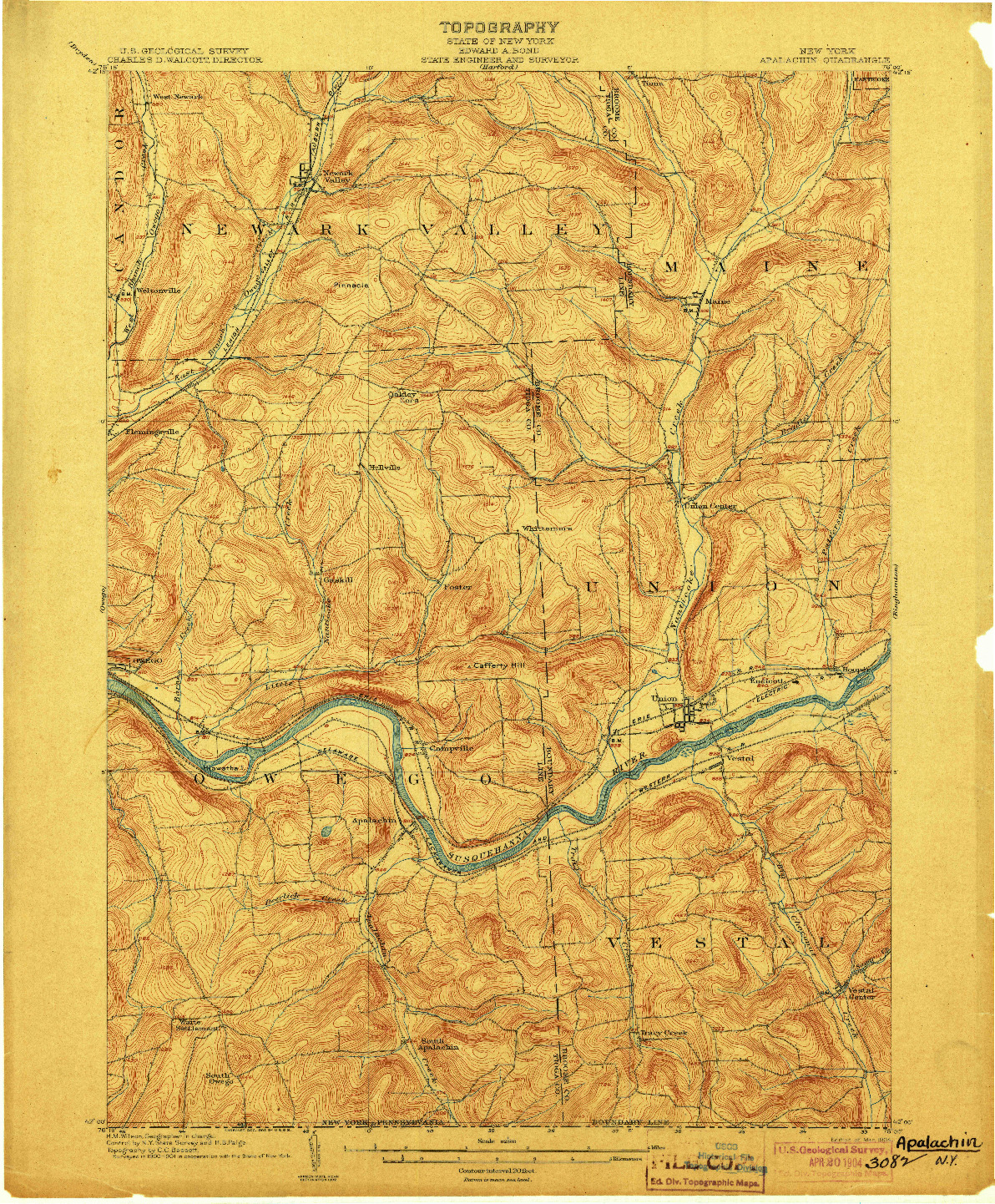 USGS 1:62500-SCALE QUADRANGLE FOR APALACHIN, NY 1904