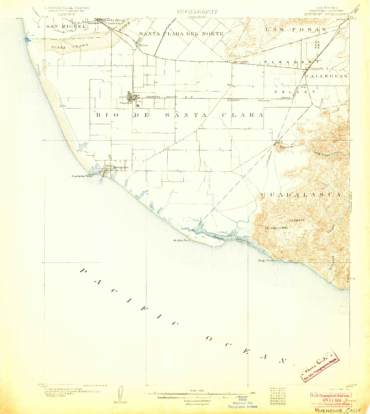 USGS 1:62500-SCALE QUADRANGLE FOR HUENEME, CA 1904