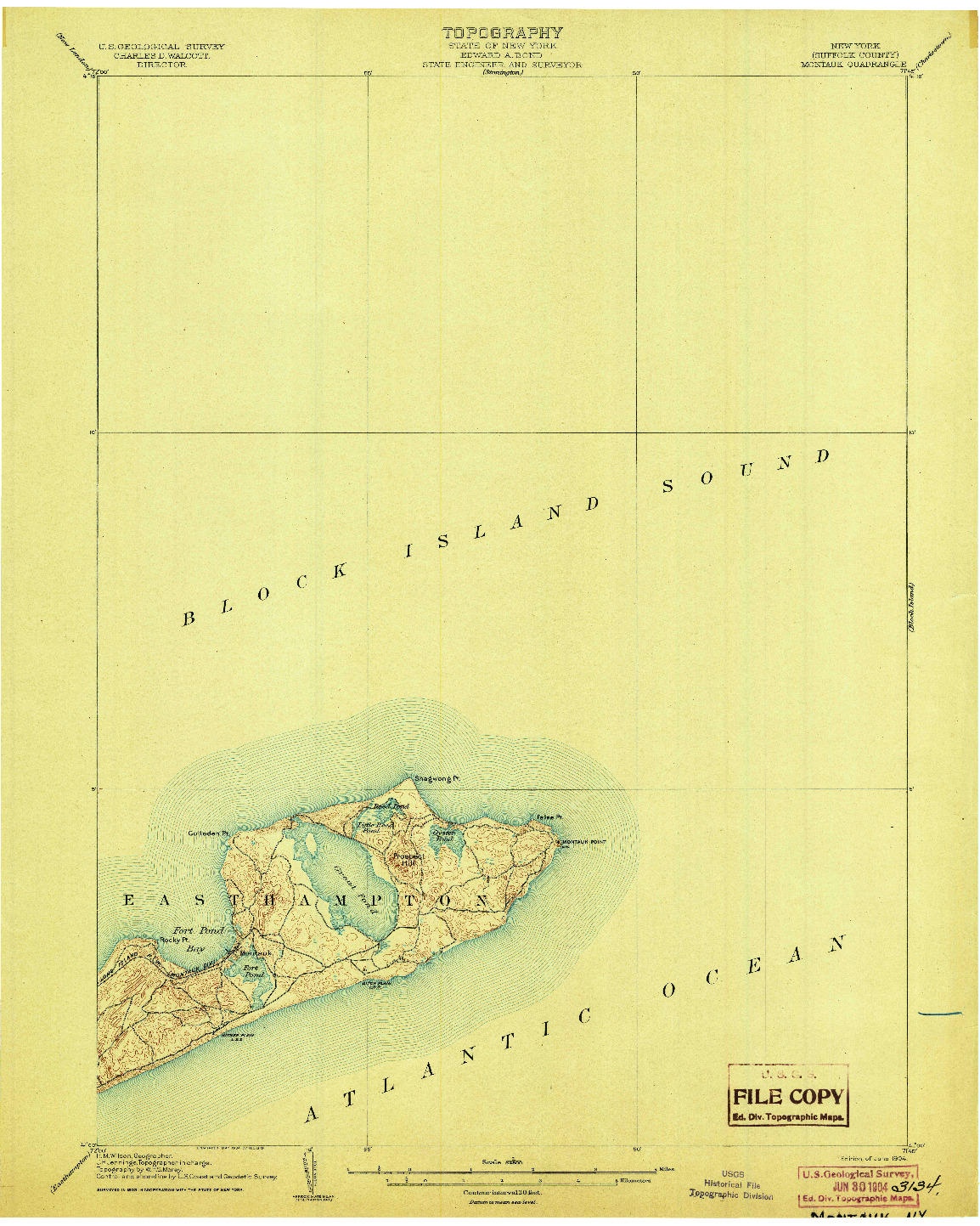 USGS 1:62500-SCALE QUADRANGLE FOR MONTAUK, NY 1904