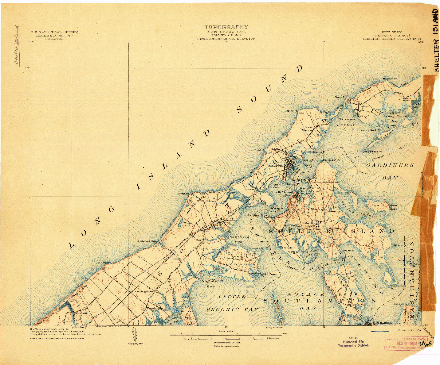 USGS 1:62500-SCALE QUADRANGLE FOR SHELTER ISLAND, NY 1904