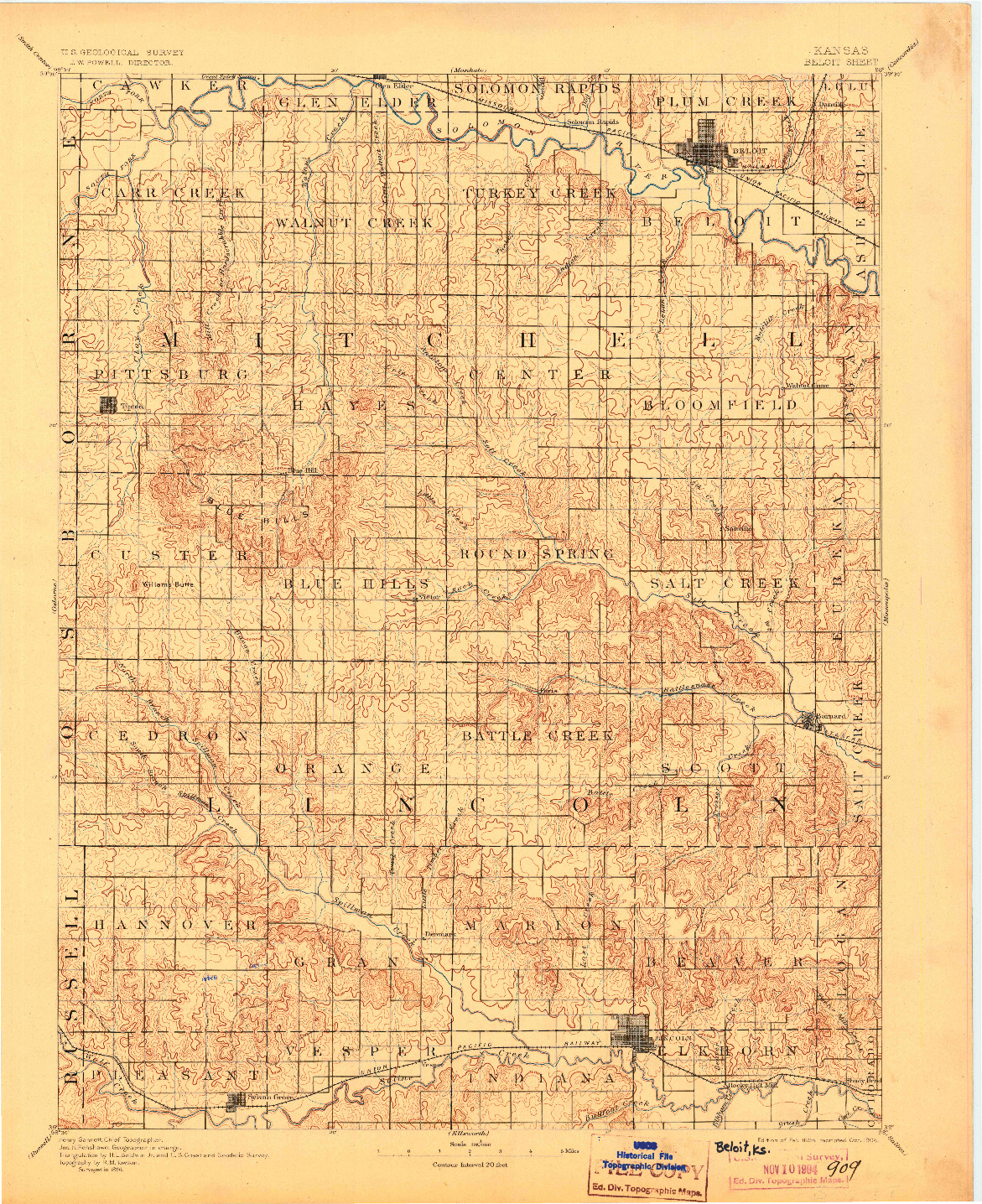 USGS 1:125000-SCALE QUADRANGLE FOR BELOIT, KS 1894