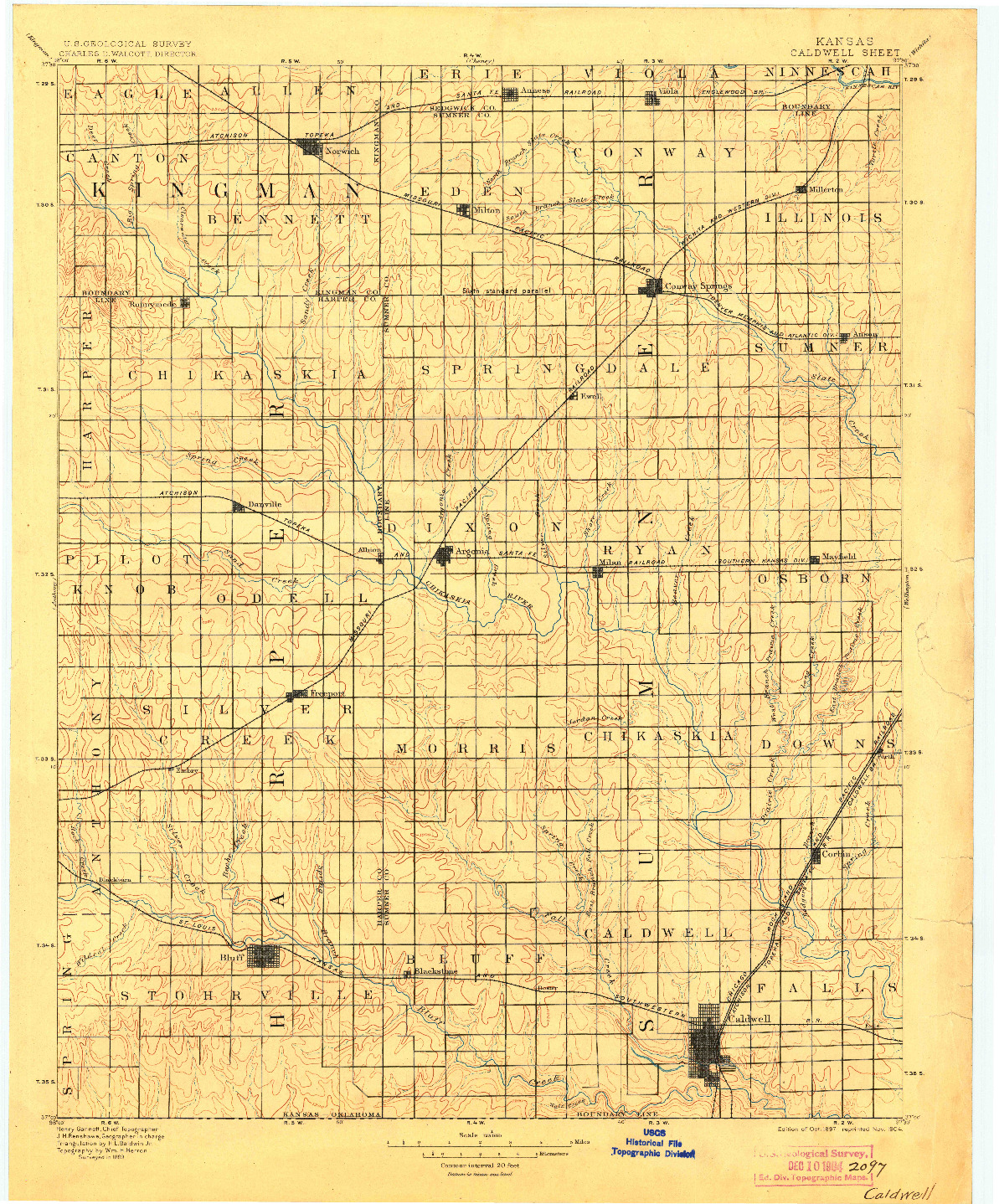 USGS 1:125000-SCALE QUADRANGLE FOR CALDWELL, KS 1897