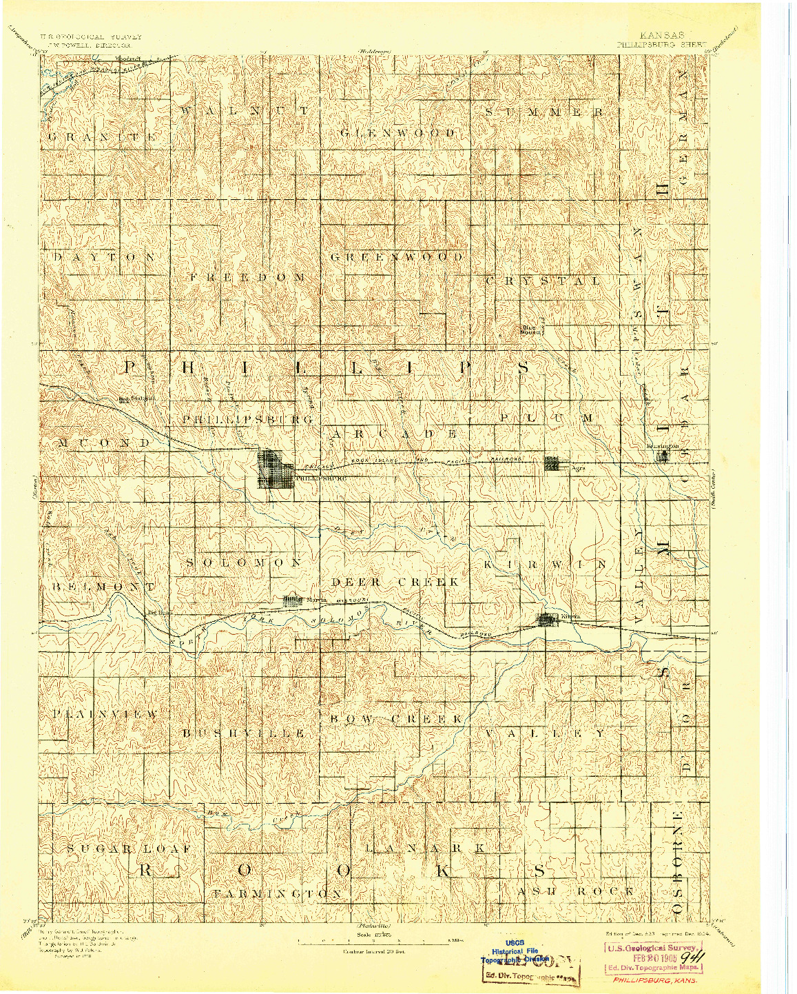 USGS 1:125000-SCALE QUADRANGLE FOR PHILLIPSBURG, KS 1893