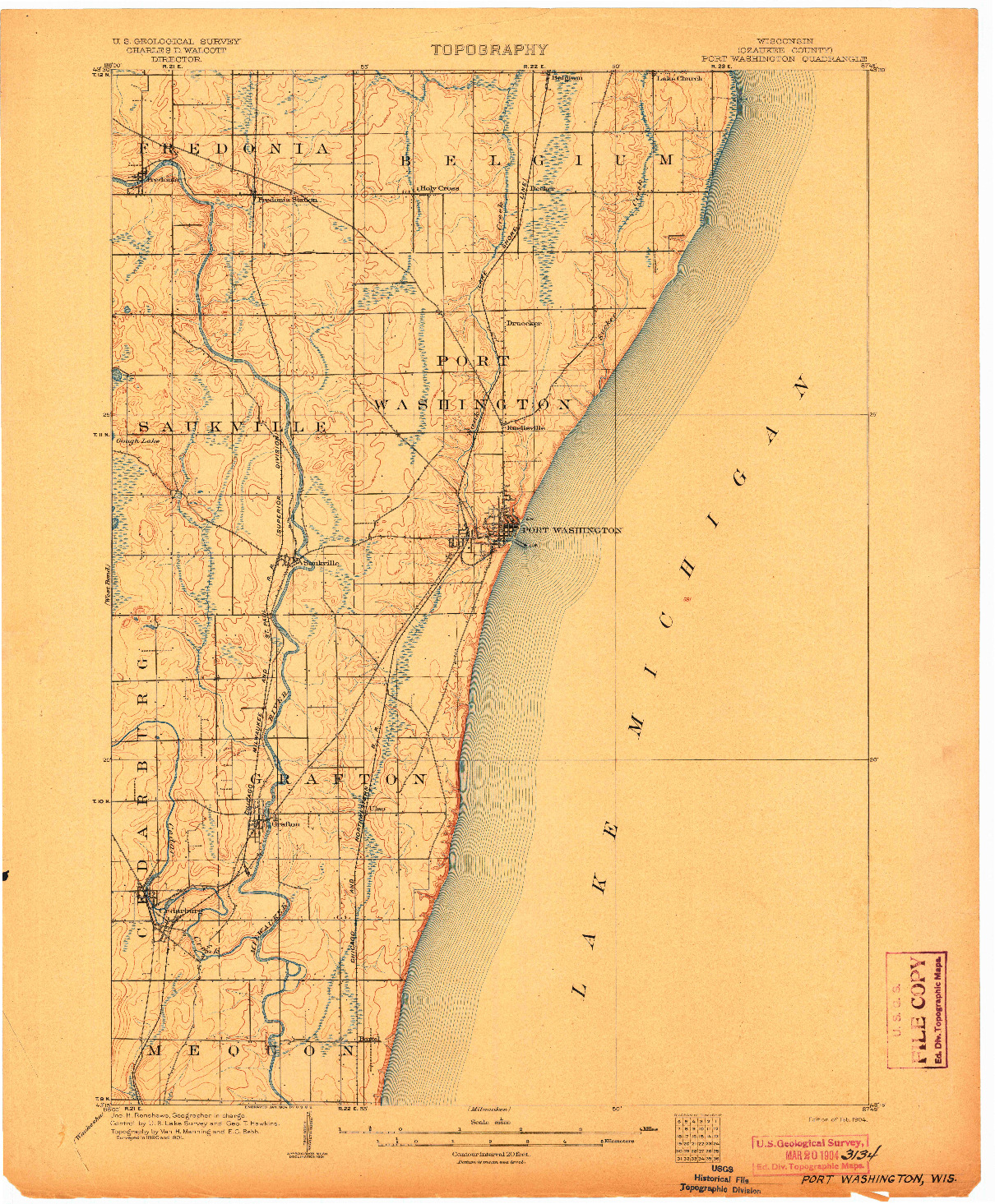 USGS 1:62500-SCALE QUADRANGLE FOR PORT WASHINGTON, WI 1904