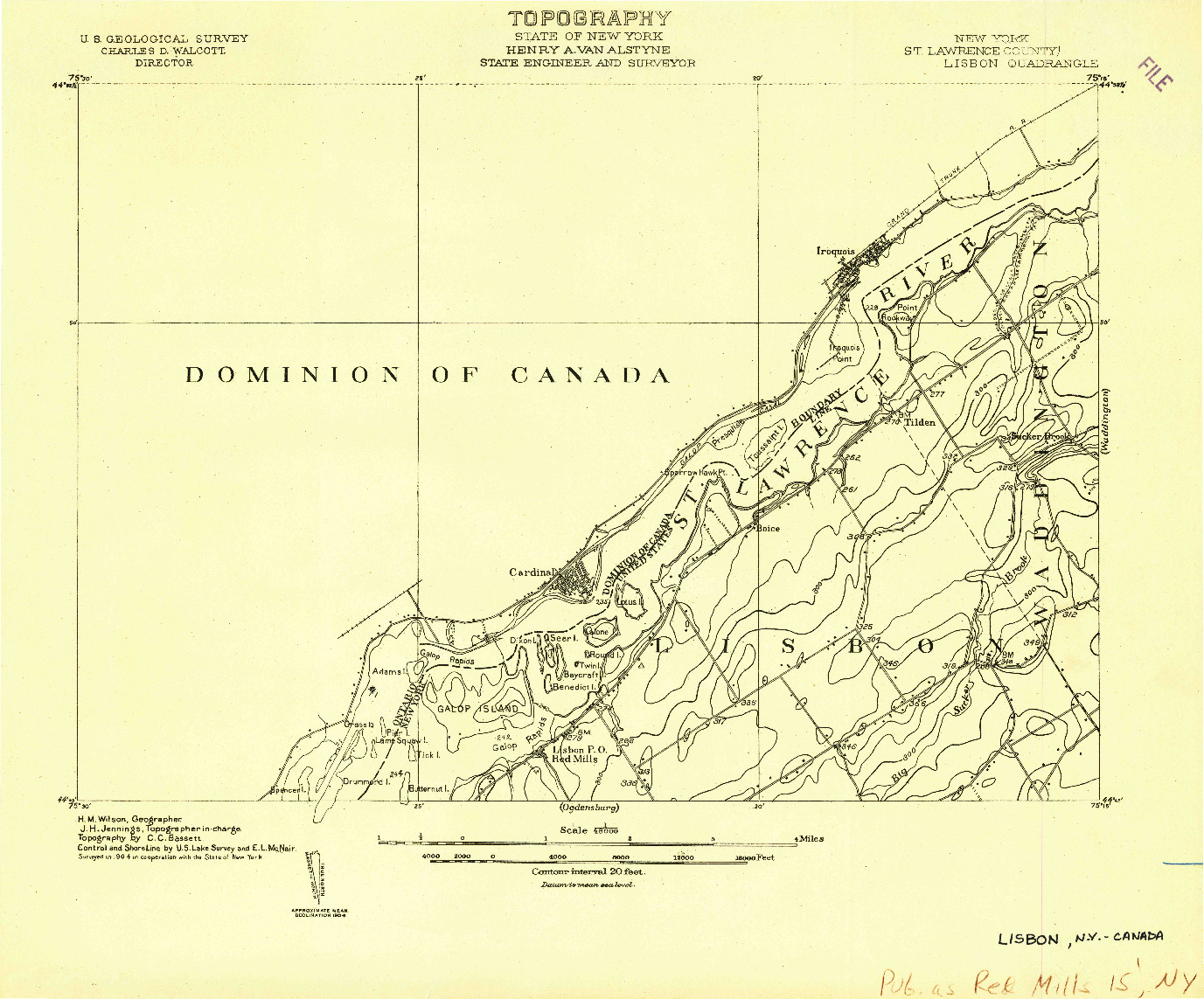 USGS 1:48000-SCALE QUADRANGLE FOR LISBON, NY 1904