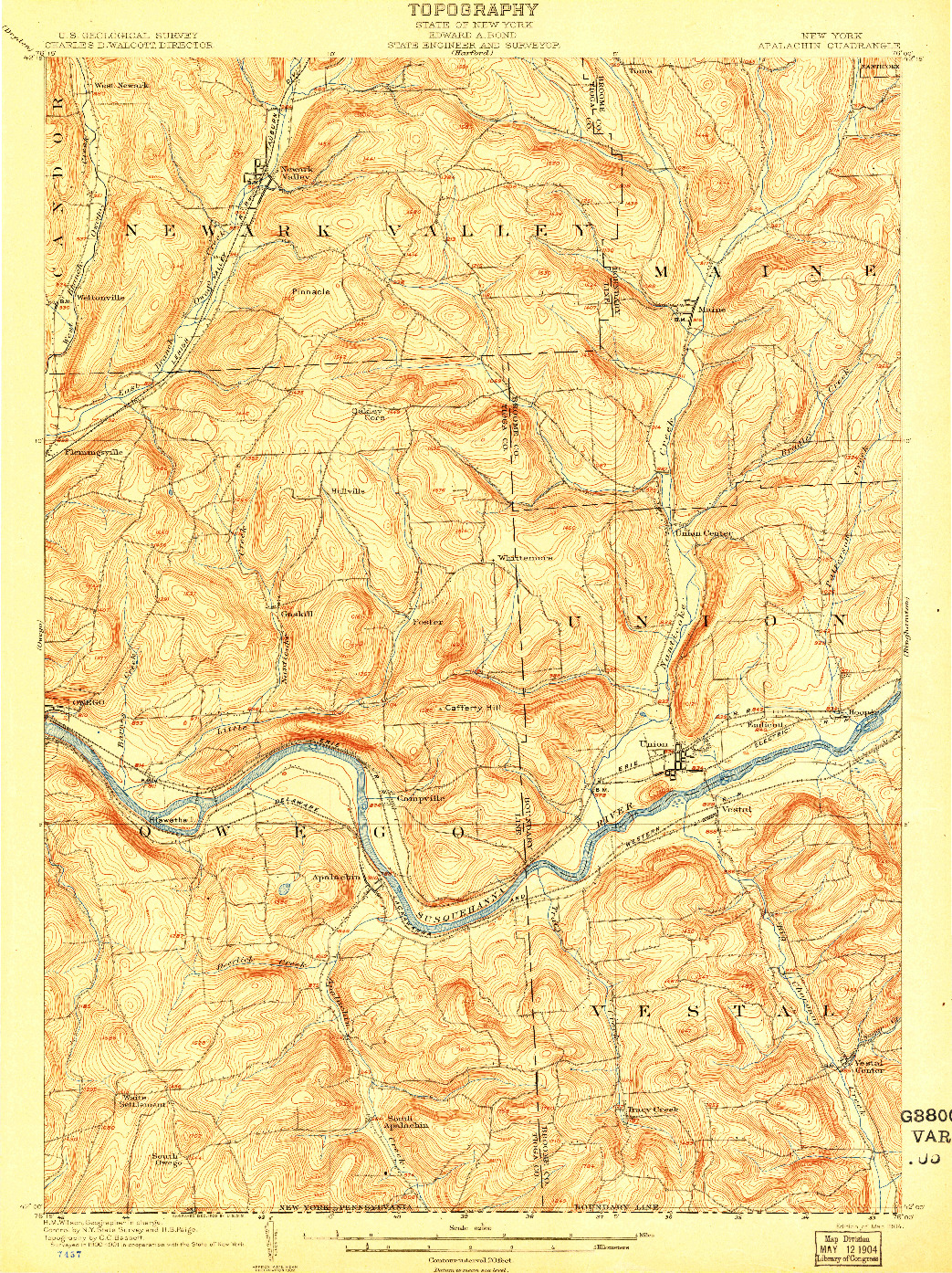 USGS 1:62500-SCALE QUADRANGLE FOR APALACHIN, NY 1904