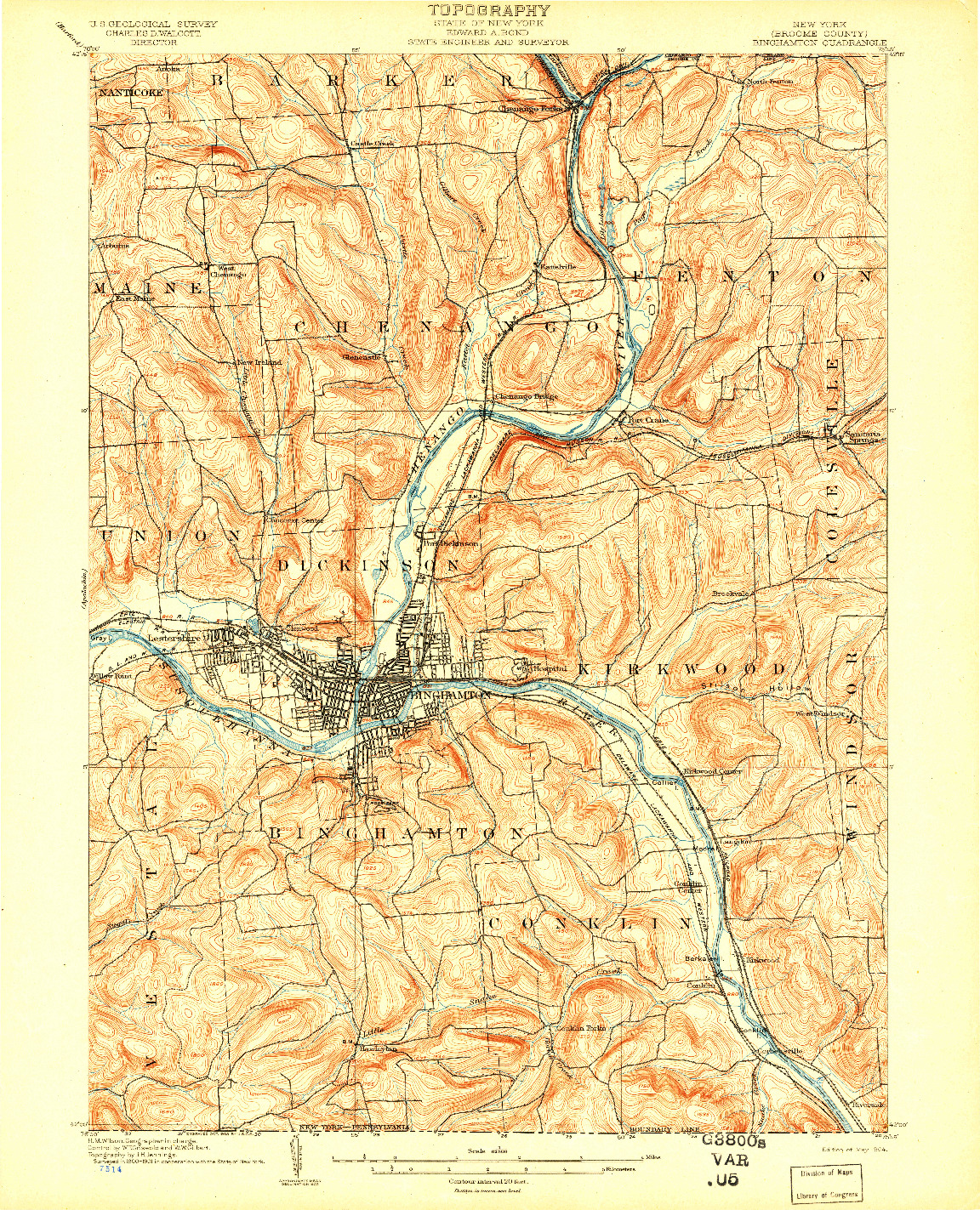 USGS 1:62500-SCALE QUADRANGLE FOR BINGHAMTON, NY 1904