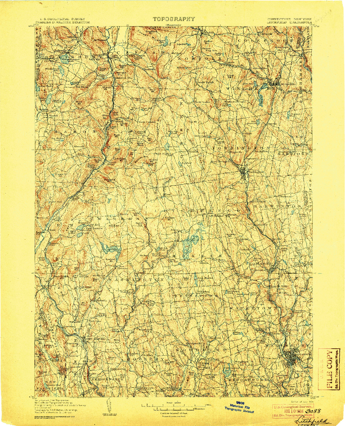 USGS 1:125000-SCALE QUADRANGLE FOR LITCHFIELD, CT 1904