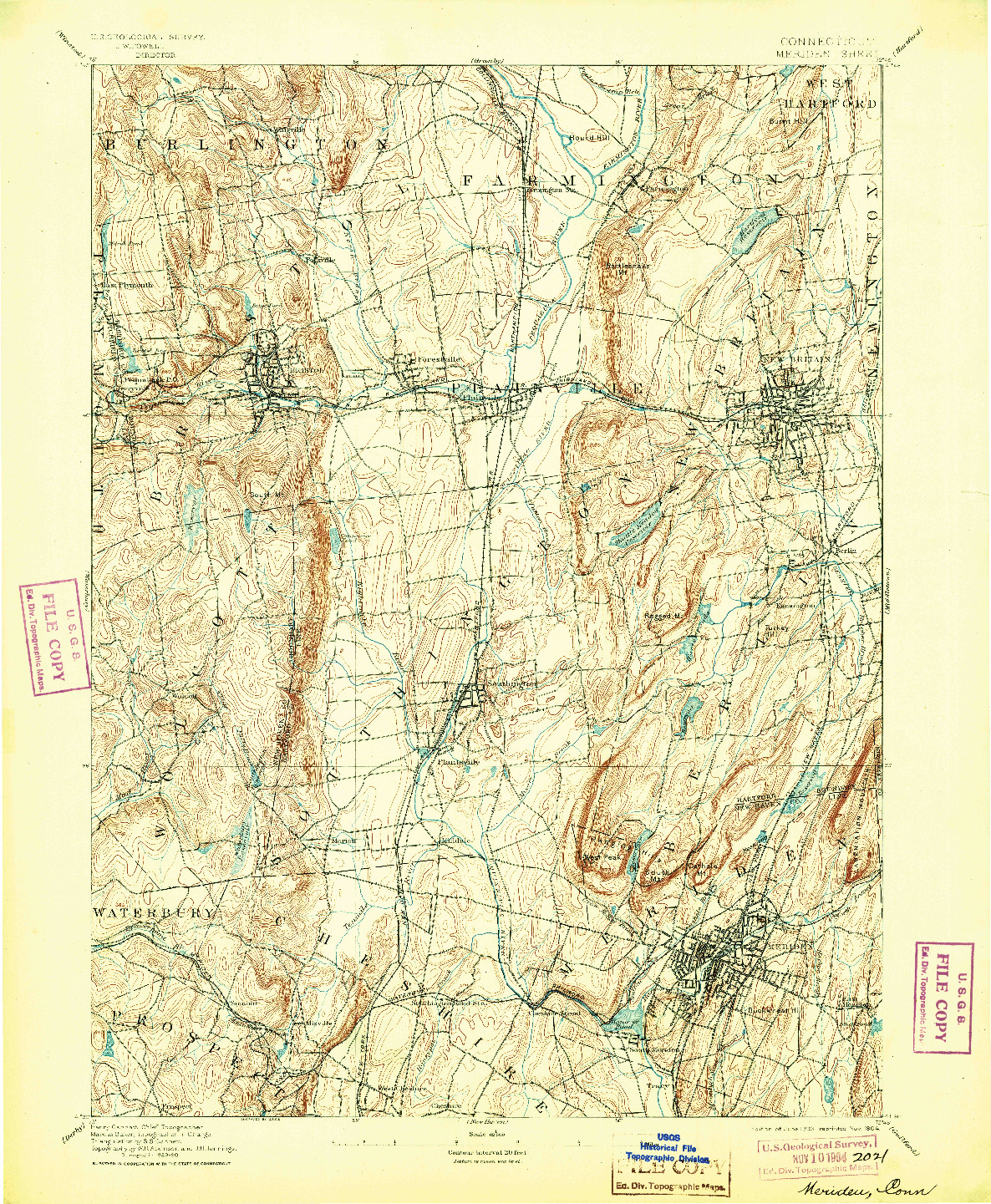 USGS 1:62500-SCALE QUADRANGLE FOR MERIDEN, CT 1893