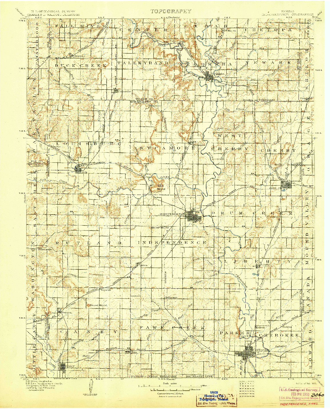 USGS 1:125000-SCALE QUADRANGLE FOR INDEPENDENCE, KS 1905