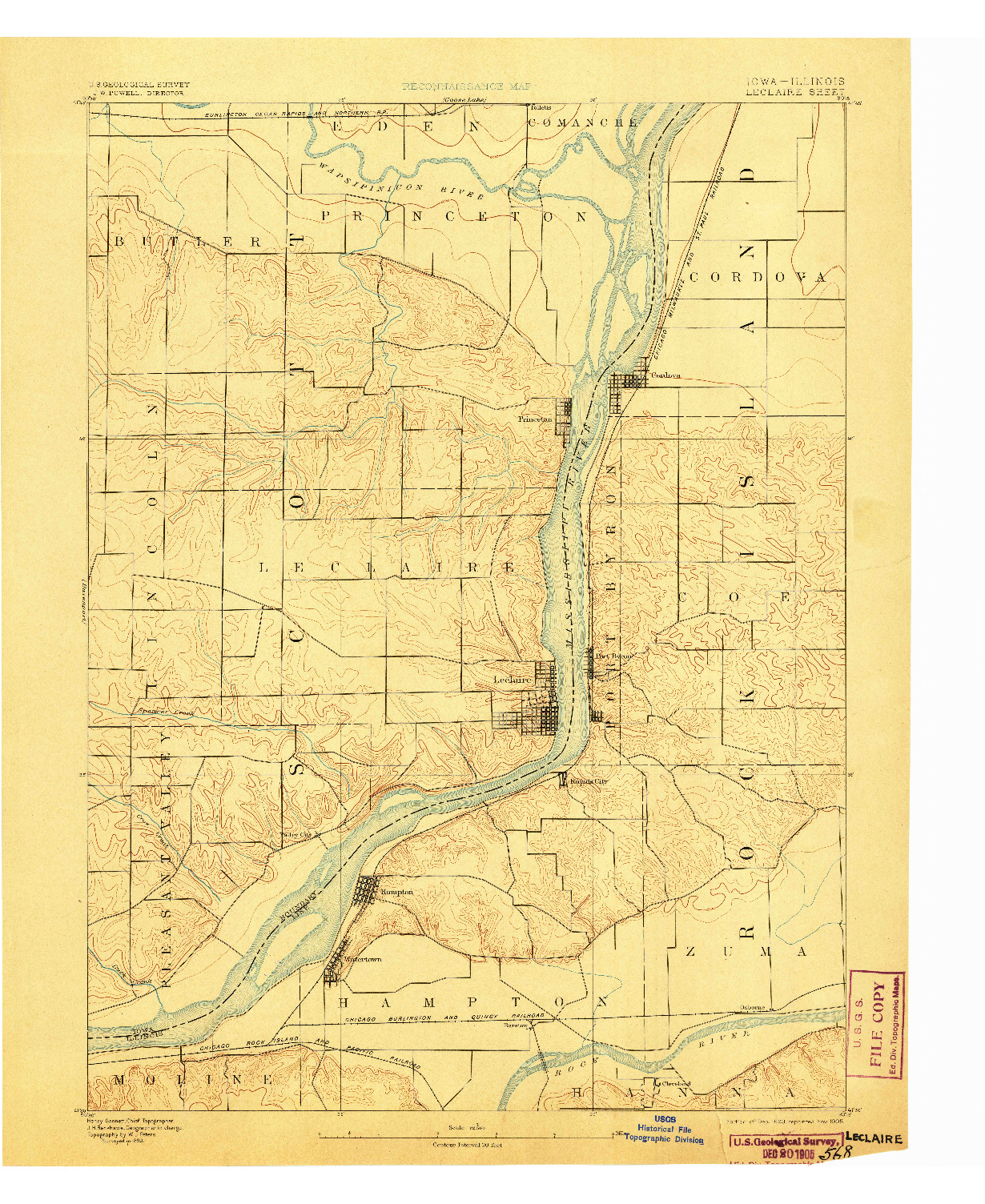 USGS 1:62500-SCALE QUADRANGLE FOR LECLAIRE, IA 1893