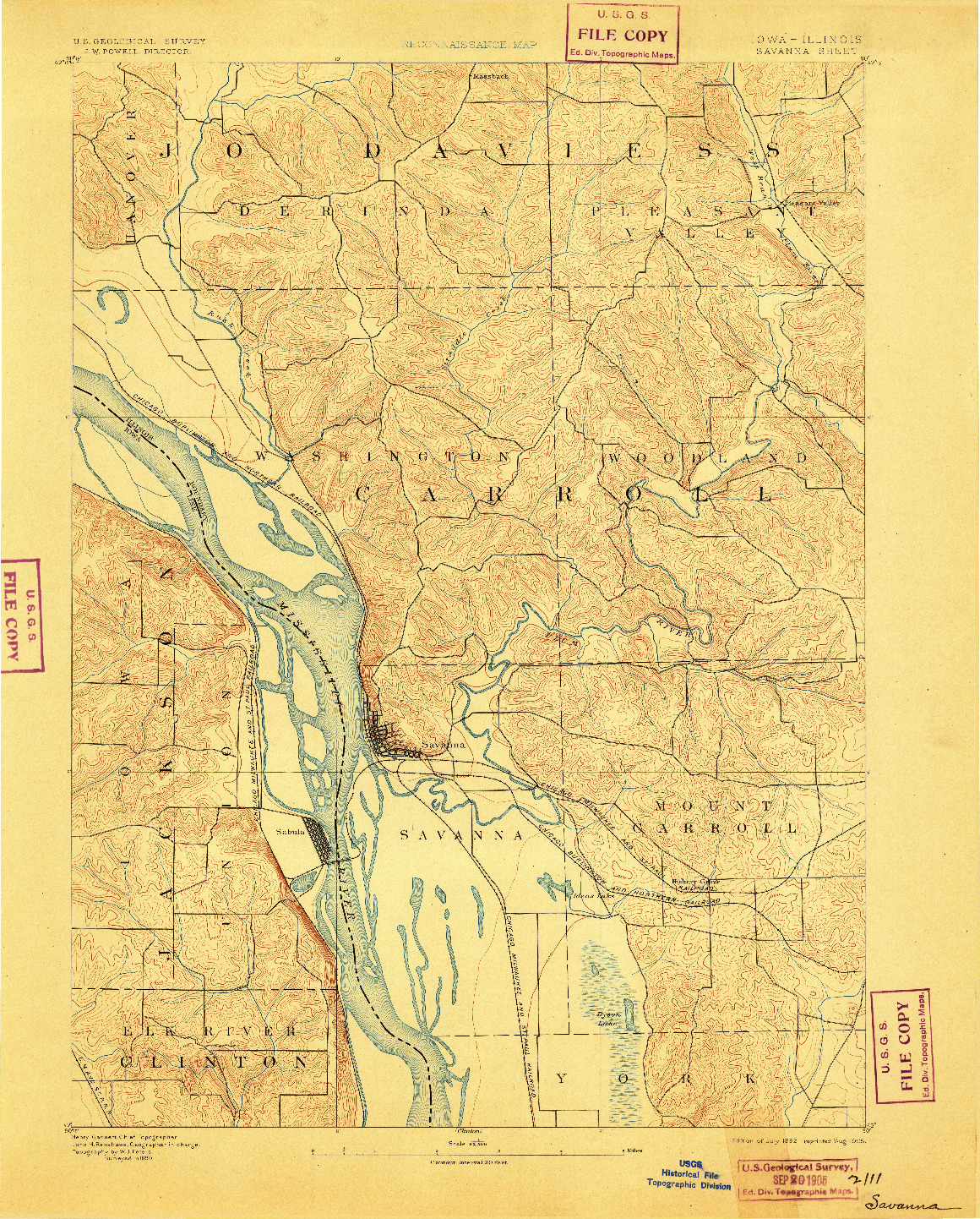 USGS 1:62500-SCALE QUADRANGLE FOR SAVANNA, IA 1892