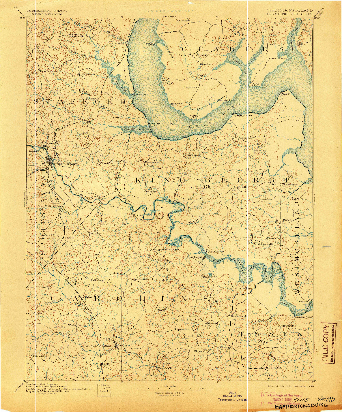 USGS 1:125000-SCALE QUADRANGLE FOR FREDERICKSBURG, VA 1894