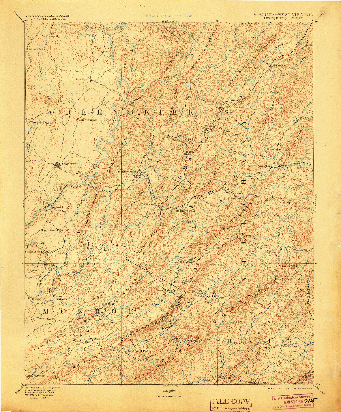 USGS 1:125000-SCALE QUADRANGLE FOR LEWISBURG, VA 1891