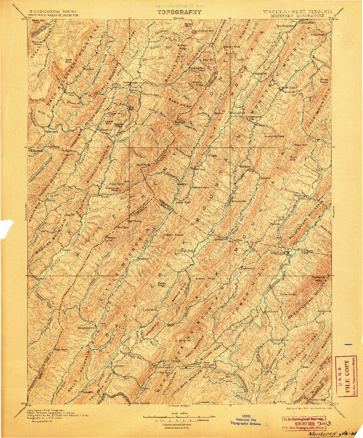 USGS 1:125000-SCALE QUADRANGLE FOR MONTEREY, VA 1901