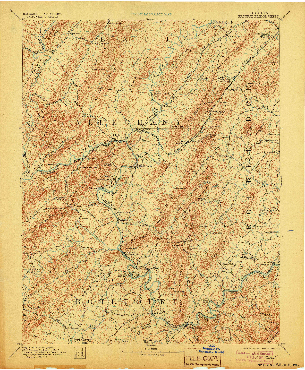 USGS 1:125000-SCALE QUADRANGLE FOR NATURAL BRIDGE, VA 1894