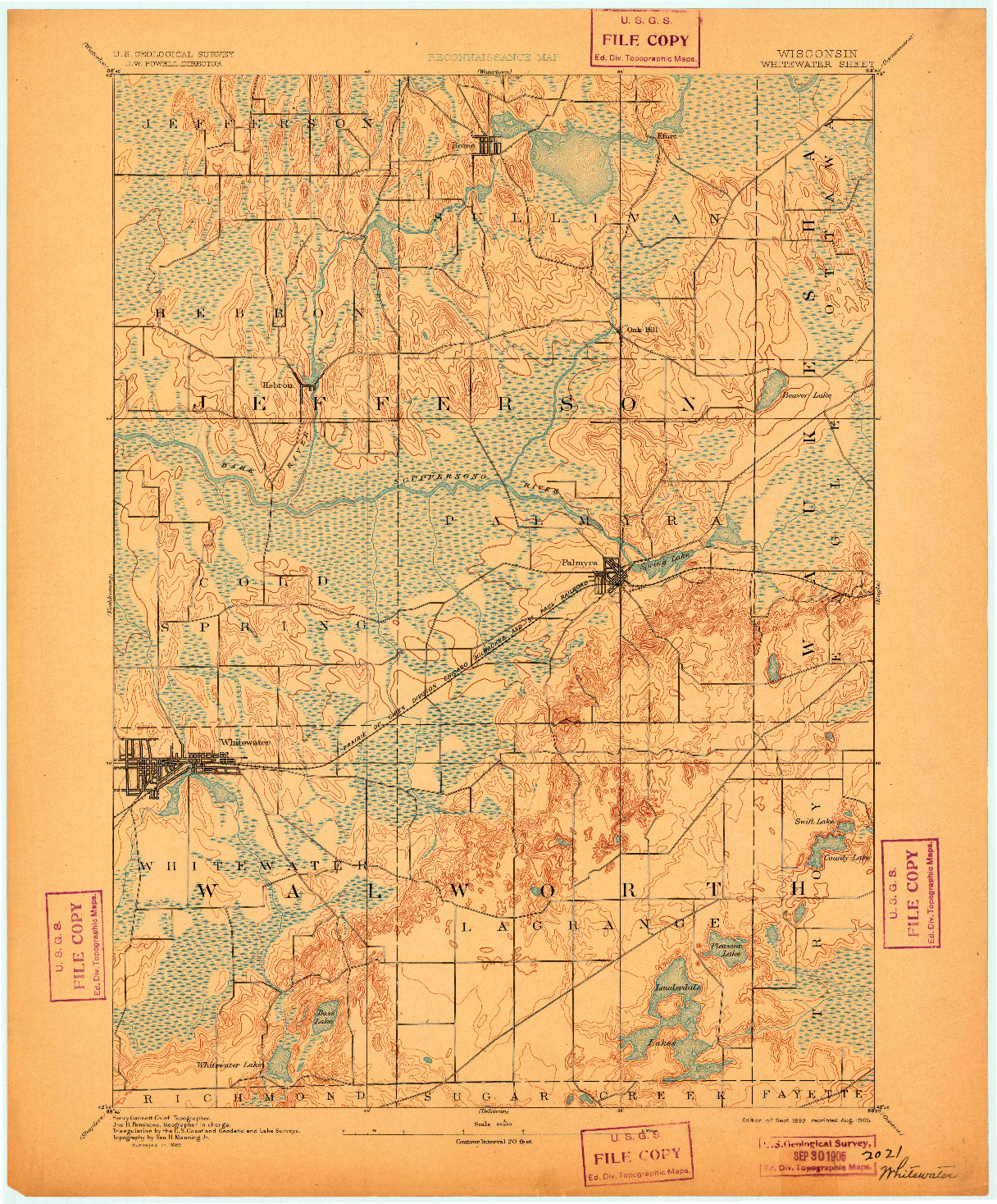 USGS 1:62500-SCALE QUADRANGLE FOR WHITEWATER, WI 1893