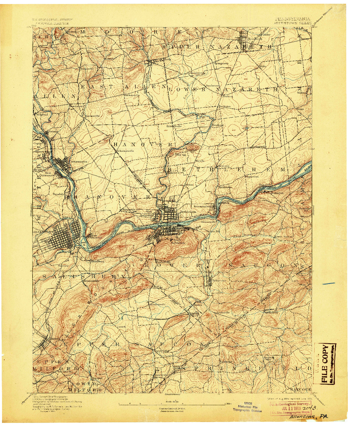 USGS 1:62500-SCALE QUADRANGLE FOR ALLENTOWN, PA 1894