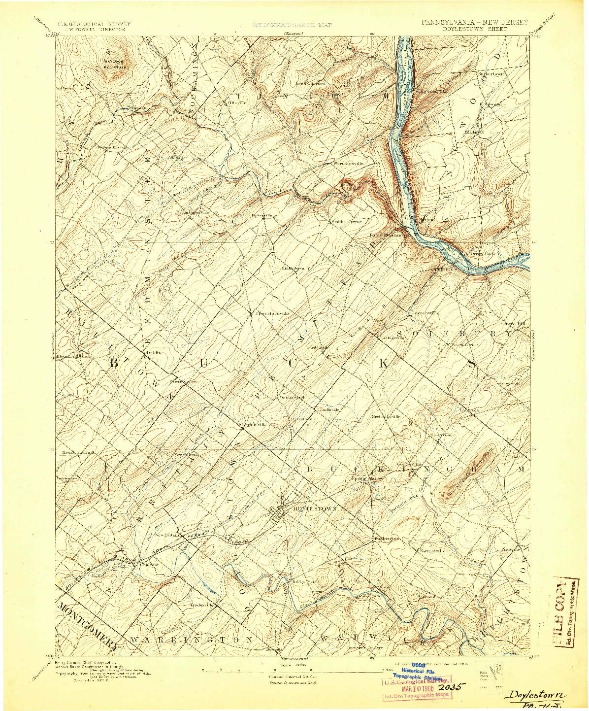 USGS 1:62500-SCALE QUADRANGLE FOR DOYLESTOWN, PA 1891
