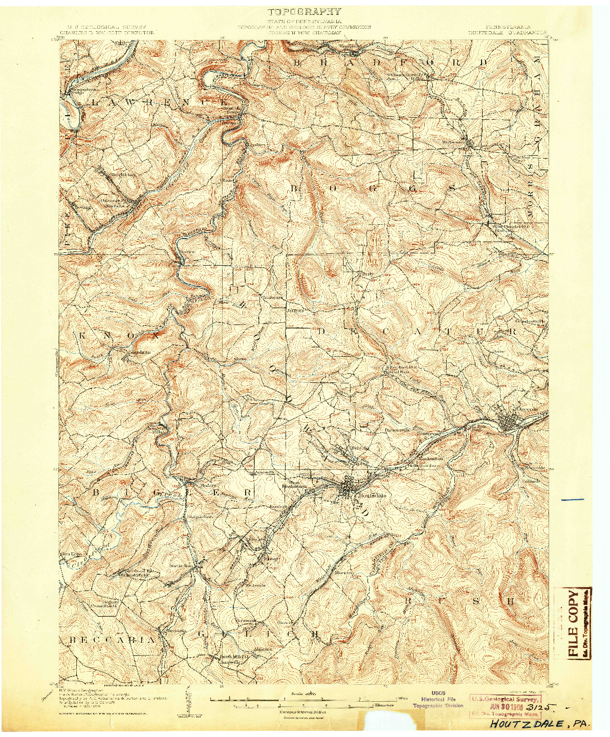 USGS 1:62500-SCALE QUADRANGLE FOR HOUTZDALE, PA 1905