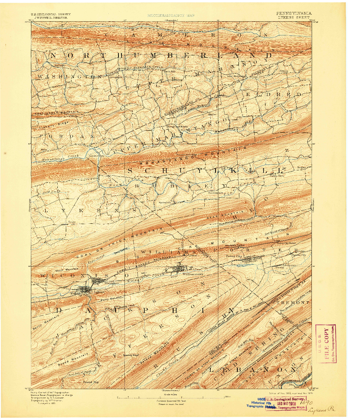 USGS 1:62500-SCALE QUADRANGLE FOR LYKENS, PA 1893