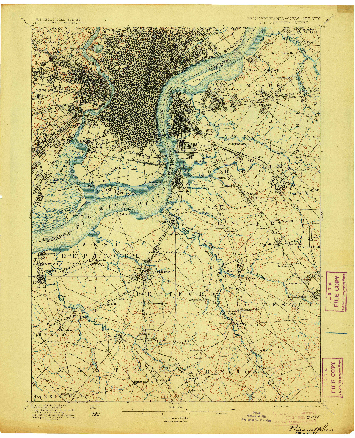 USGS 1:62500-SCALE QUADRANGLE FOR PHILADELPHIA, PA 1898