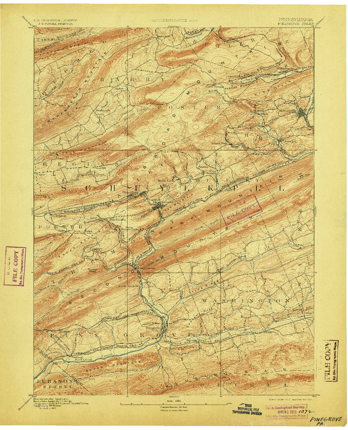 USGS 1:62500-SCALE QUADRANGLE FOR PINEGROVE, PA 1892